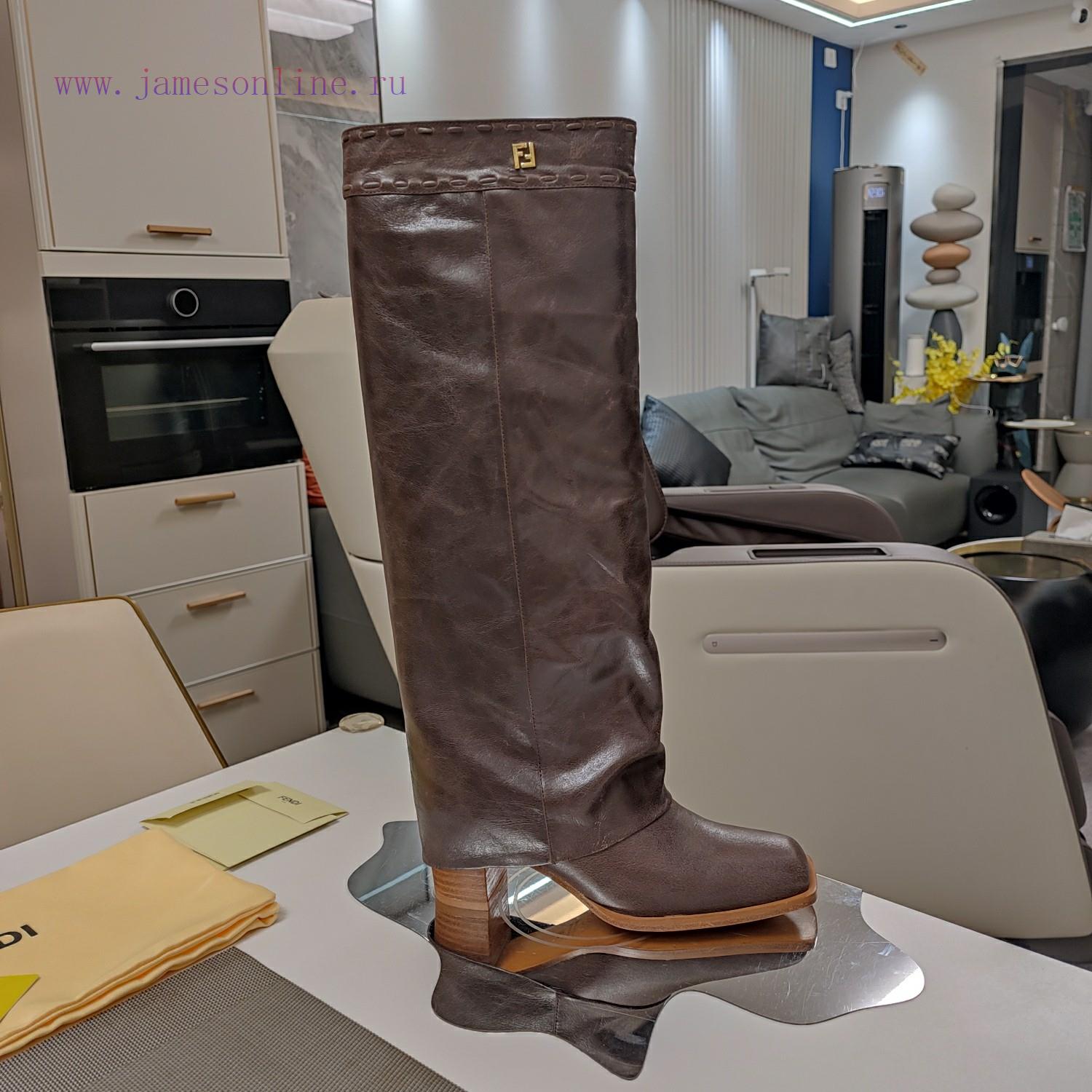 Wooden Grain Thick Heeled Pants Boots/square Toe Single ShoesFendi Top-level Version Recognizes osa0hrwy - Image 9