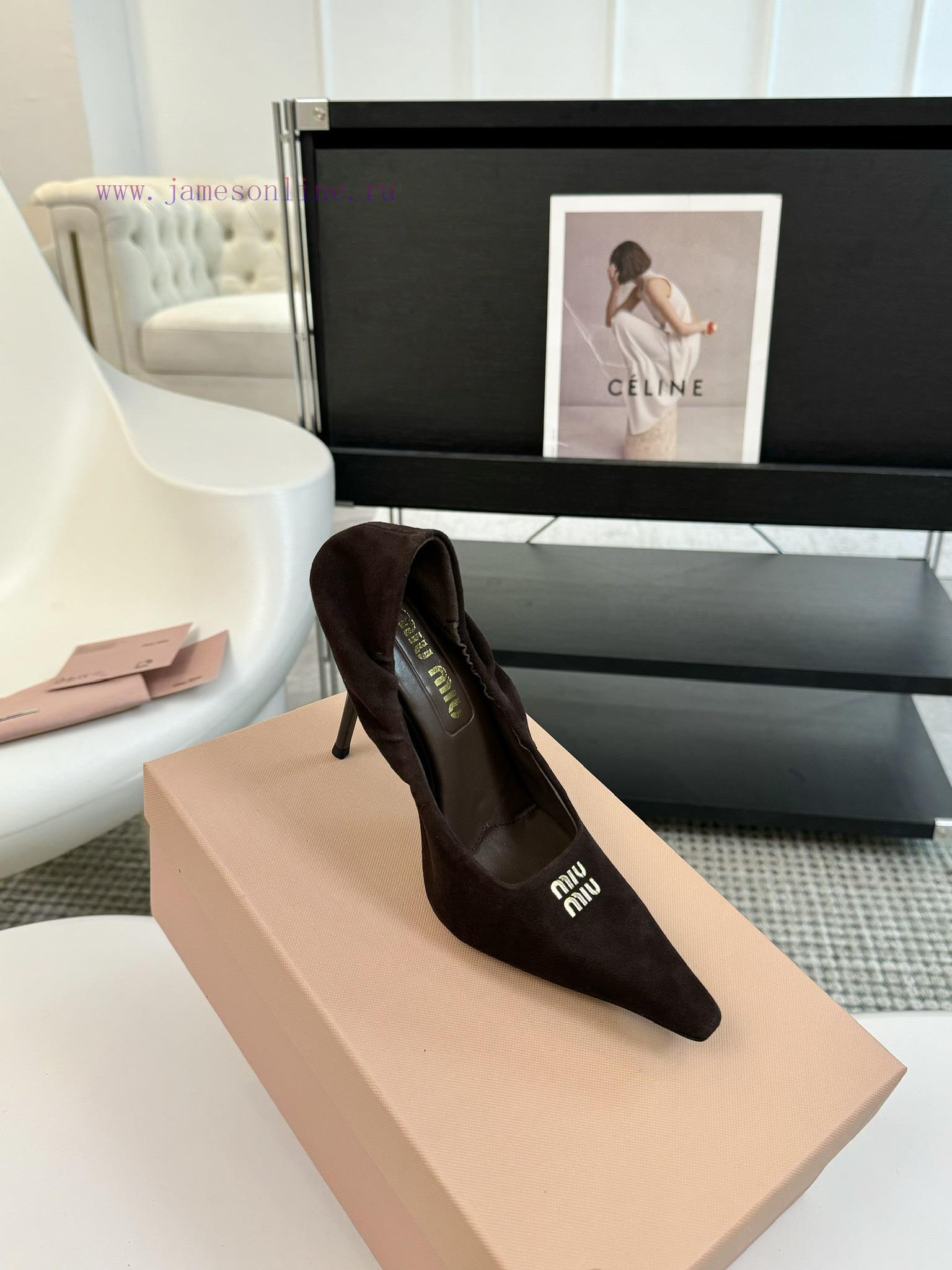 High HeelsMiu Miu 24ss Autumn And Winter Blok Small Square Toe LoafersThis Brock Shoe Features 6ux39o14 - Image 3