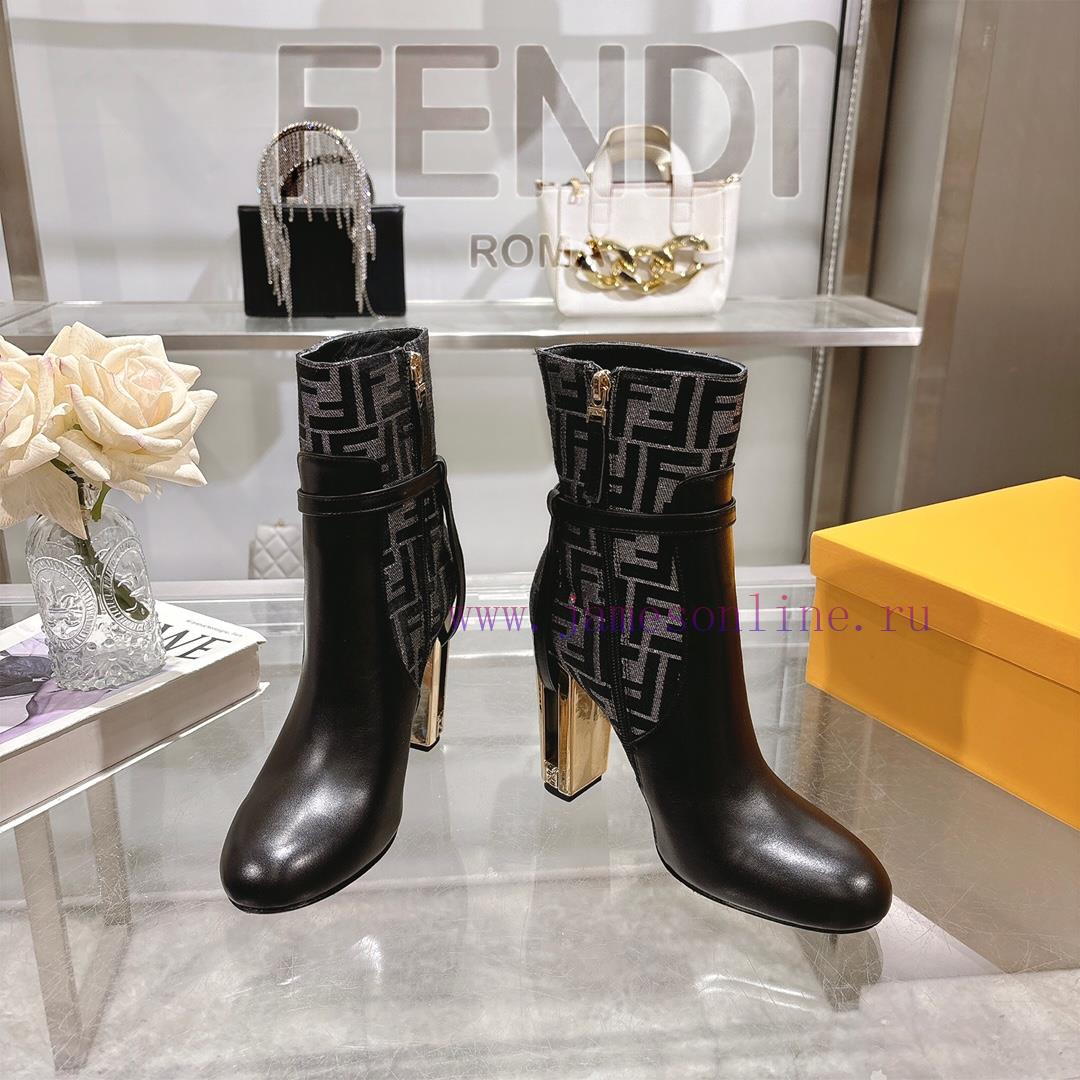 Genuine Leather Outsole2025 New Color 𝙁𝙀𝙉𝘿𝙄 | Delfina Leather High-heeled Short Boots〰 〰 〰 〰 37mry6st