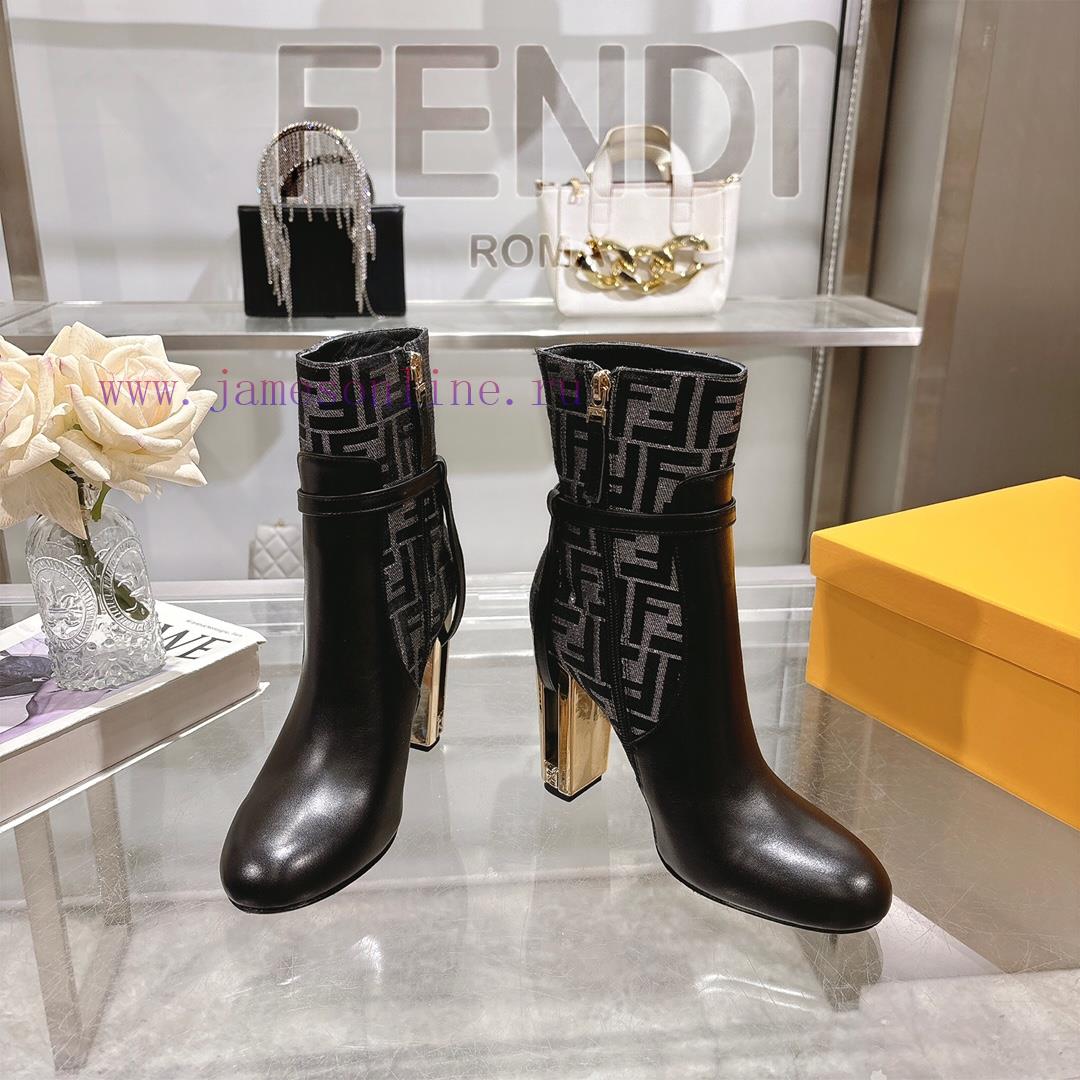 Genuine Leather Outsole2025 New Color 𝙁𝙀𝙉𝘿𝙄 | Delfina Leather High-heeled Short Boots〰 〰 〰 〰 37mry6st - Image 2