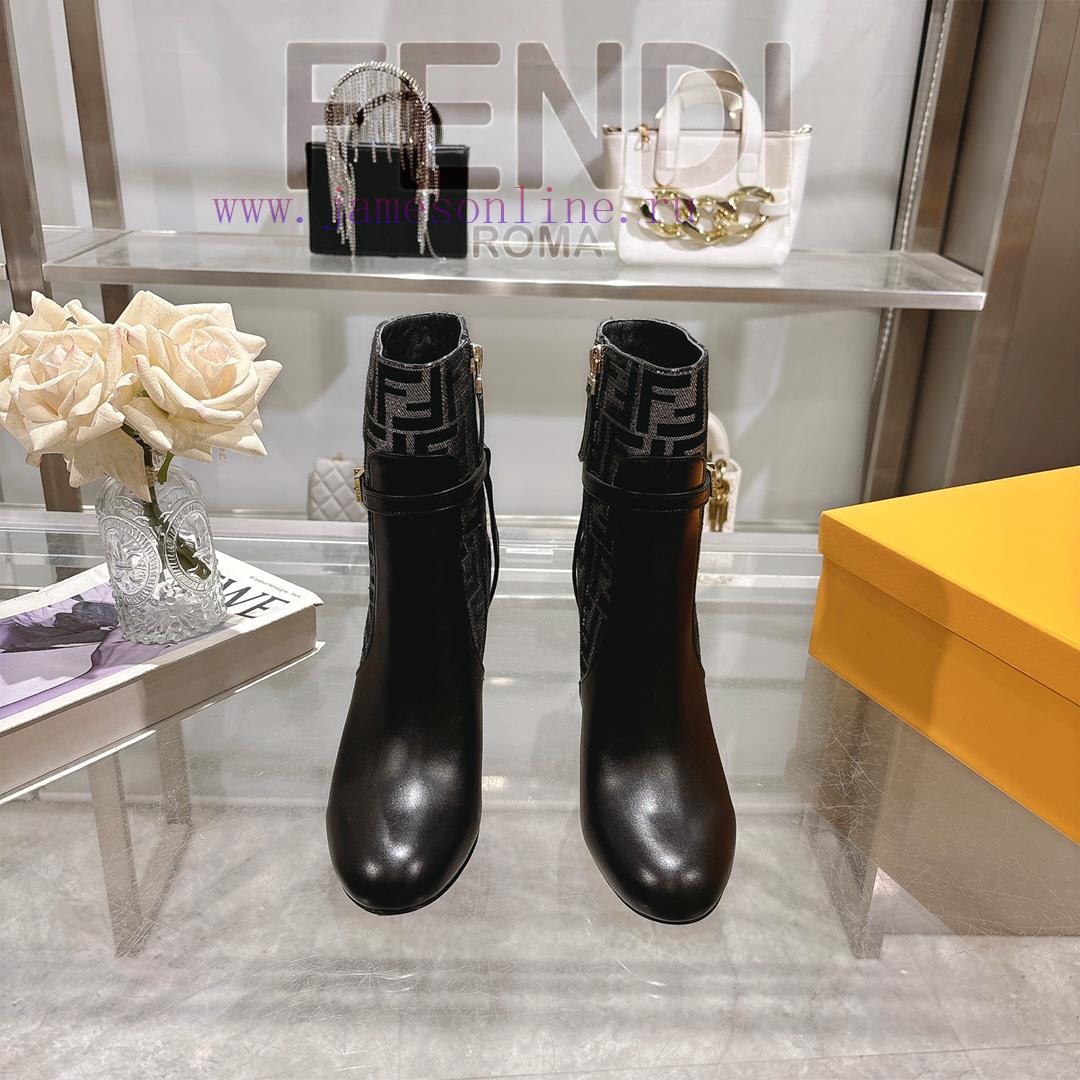 Genuine Leather Outsole2025 New Color 𝙁𝙀𝙉𝘿𝙄 | Delfina Leather High-heeled Short Boots〰 〰 〰 〰 37mry6st - Image 3