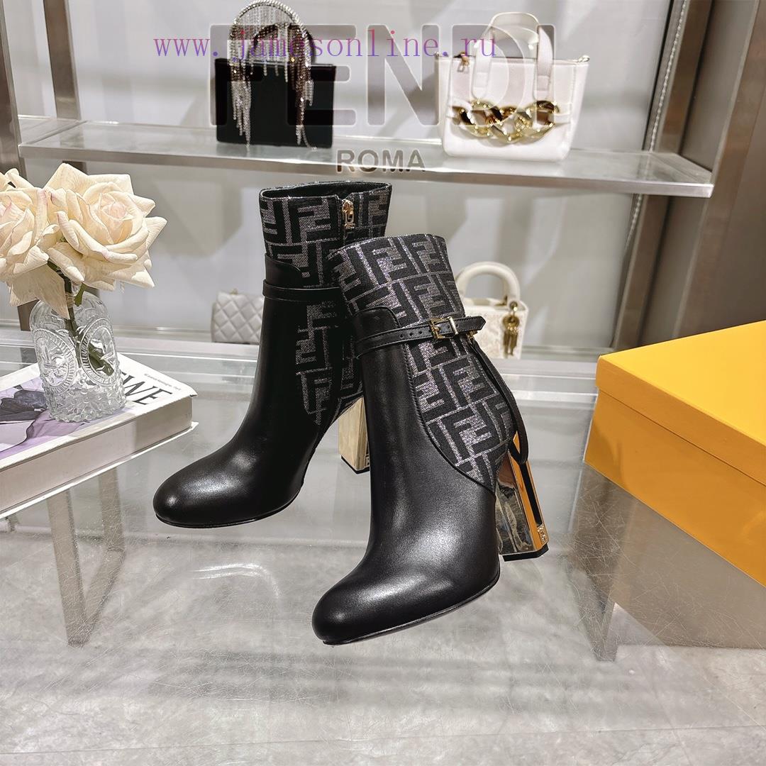 Genuine Leather Outsole2025 New Color 𝙁𝙀𝙉𝘿𝙄 | Delfina Leather High-heeled Short Boots〰 〰 〰 〰 37mry6st - Image 4