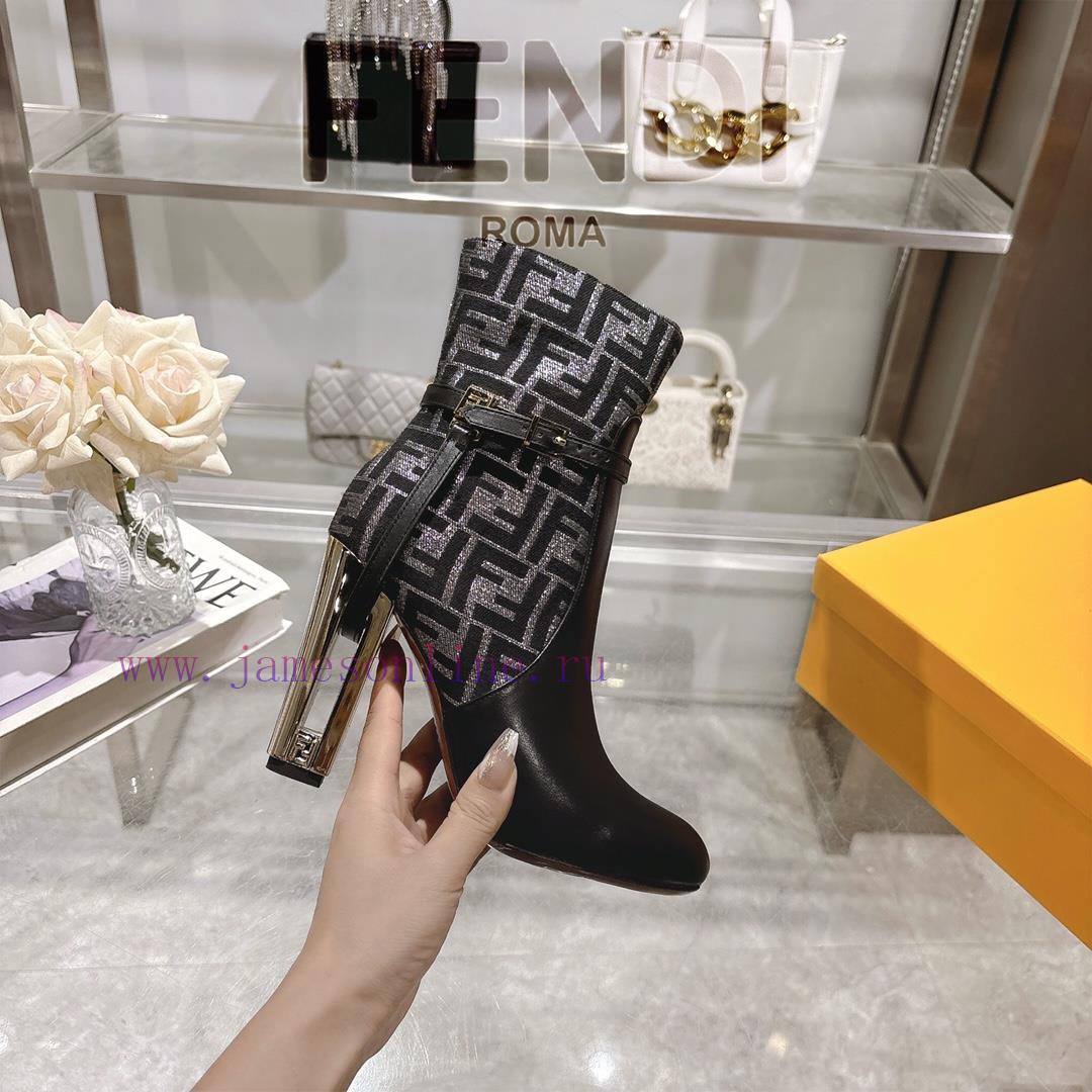 Genuine Leather Outsole2025 New Color 𝙁𝙀𝙉𝘿𝙄 | Delfina Leather High-heeled Short Boots〰 〰 〰 〰 37mry6st - Image 7