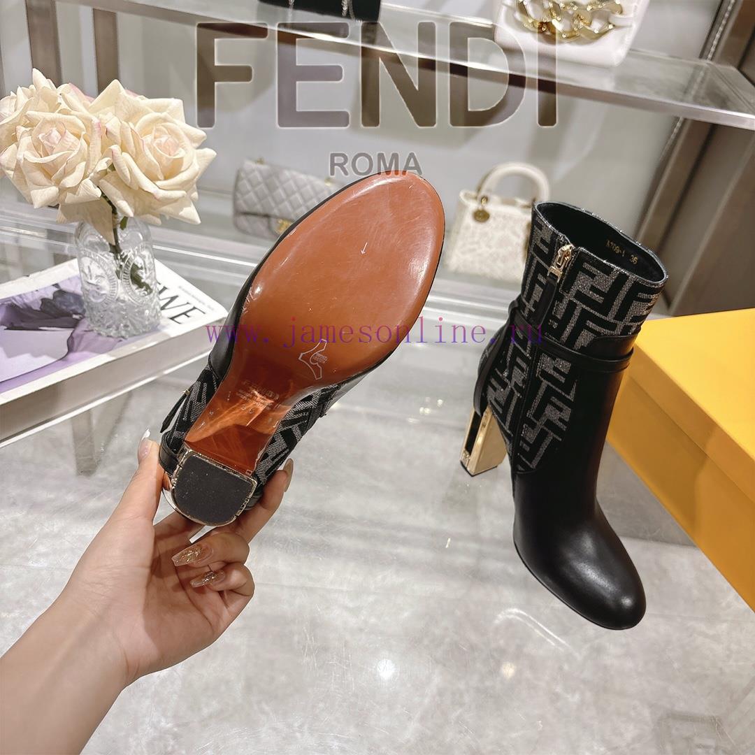 Genuine Leather Outsole2025 New Color 𝙁𝙀𝙉𝘿𝙄 | Delfina Leather High-heeled Short Boots〰 〰 〰 〰 37mry6st - Image 8