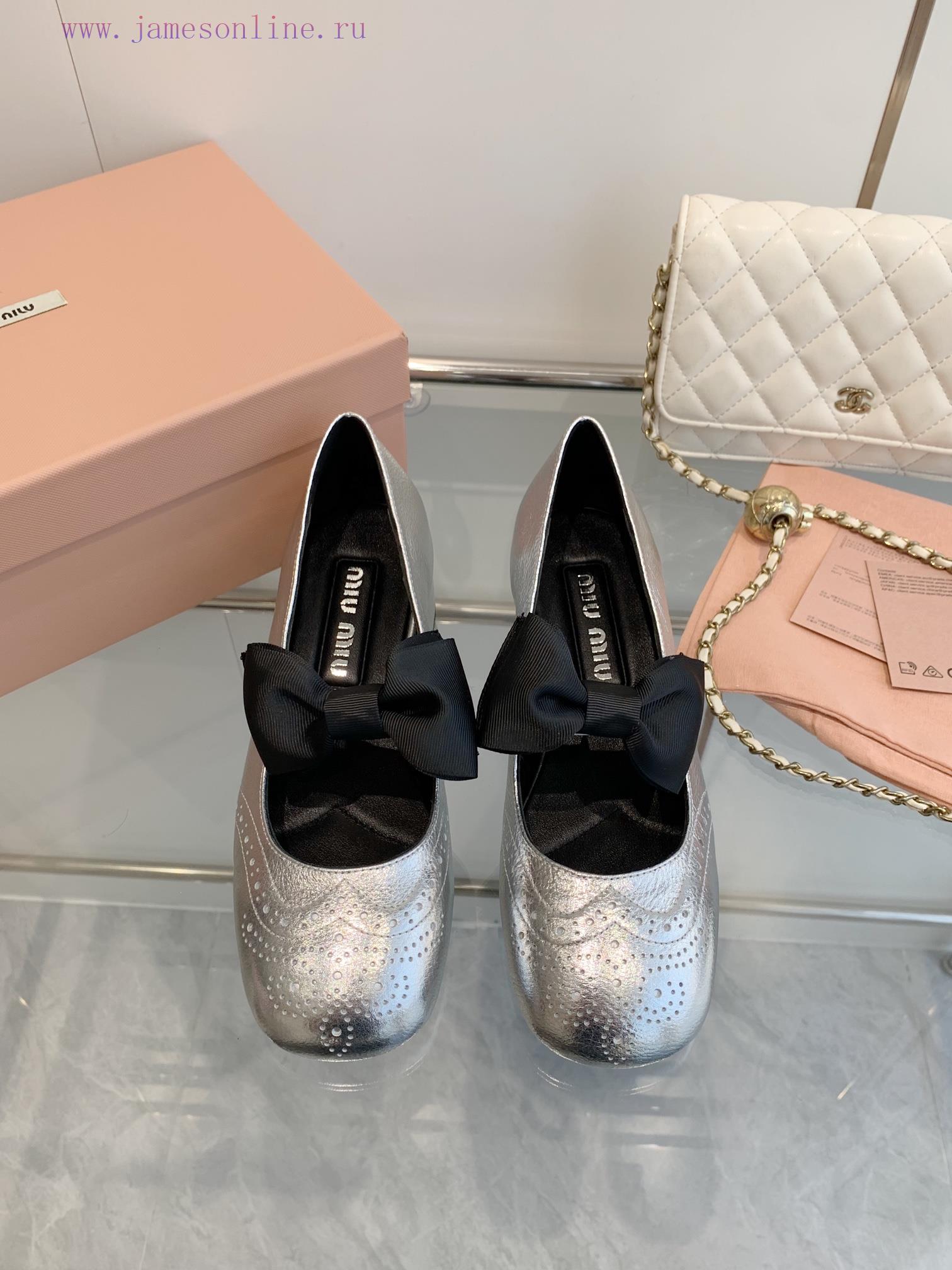 MIU MIU SS25 Early Spring Fashion Show New Coarse Heel Round Toe Mary Jane Bow Elastic Band Sin 4e17o0l7 - Image 2
