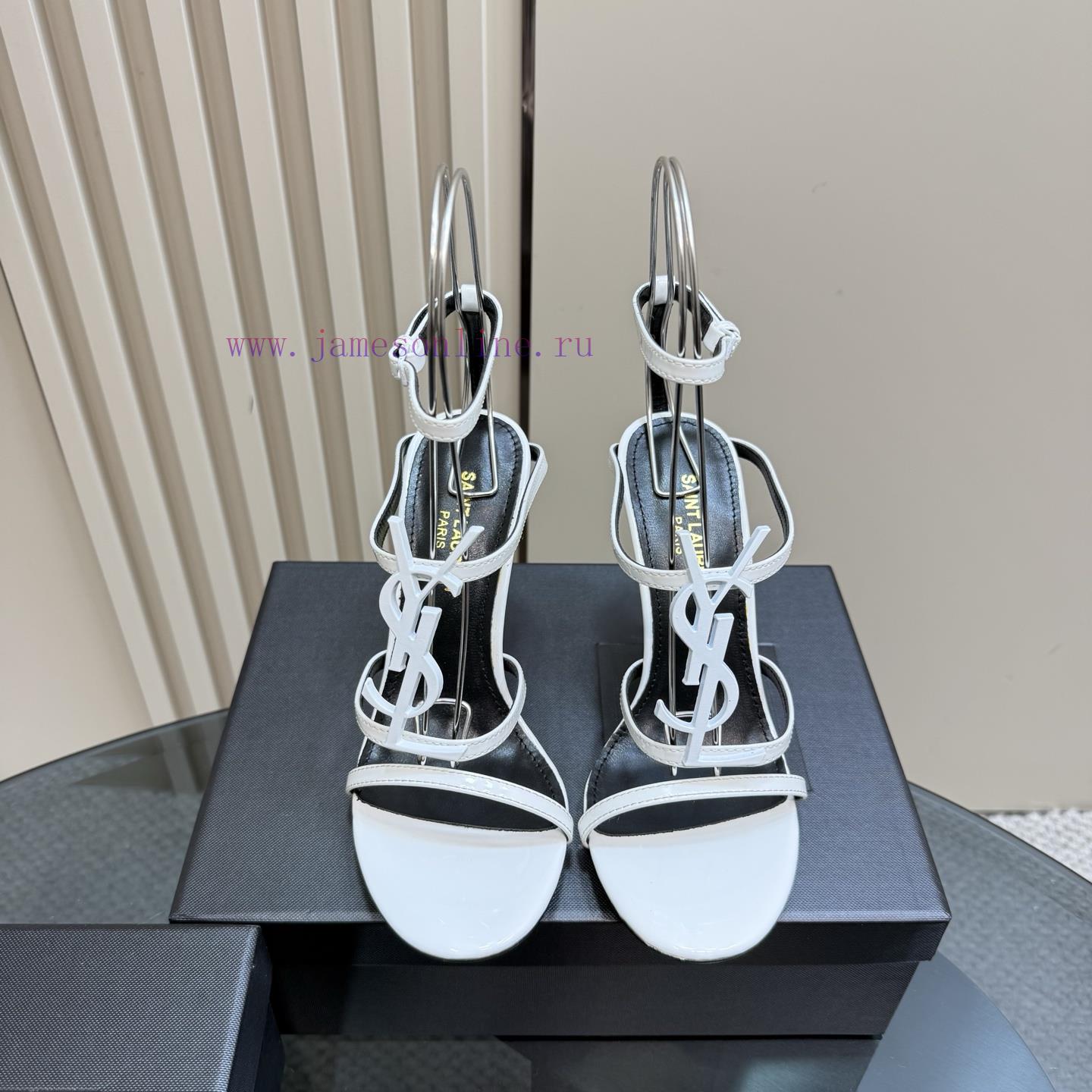 Saint Laurent YSL Popular High-heeled Sandals With Metal Logo. Top Quality Sandals Imported Cow car0mxcb