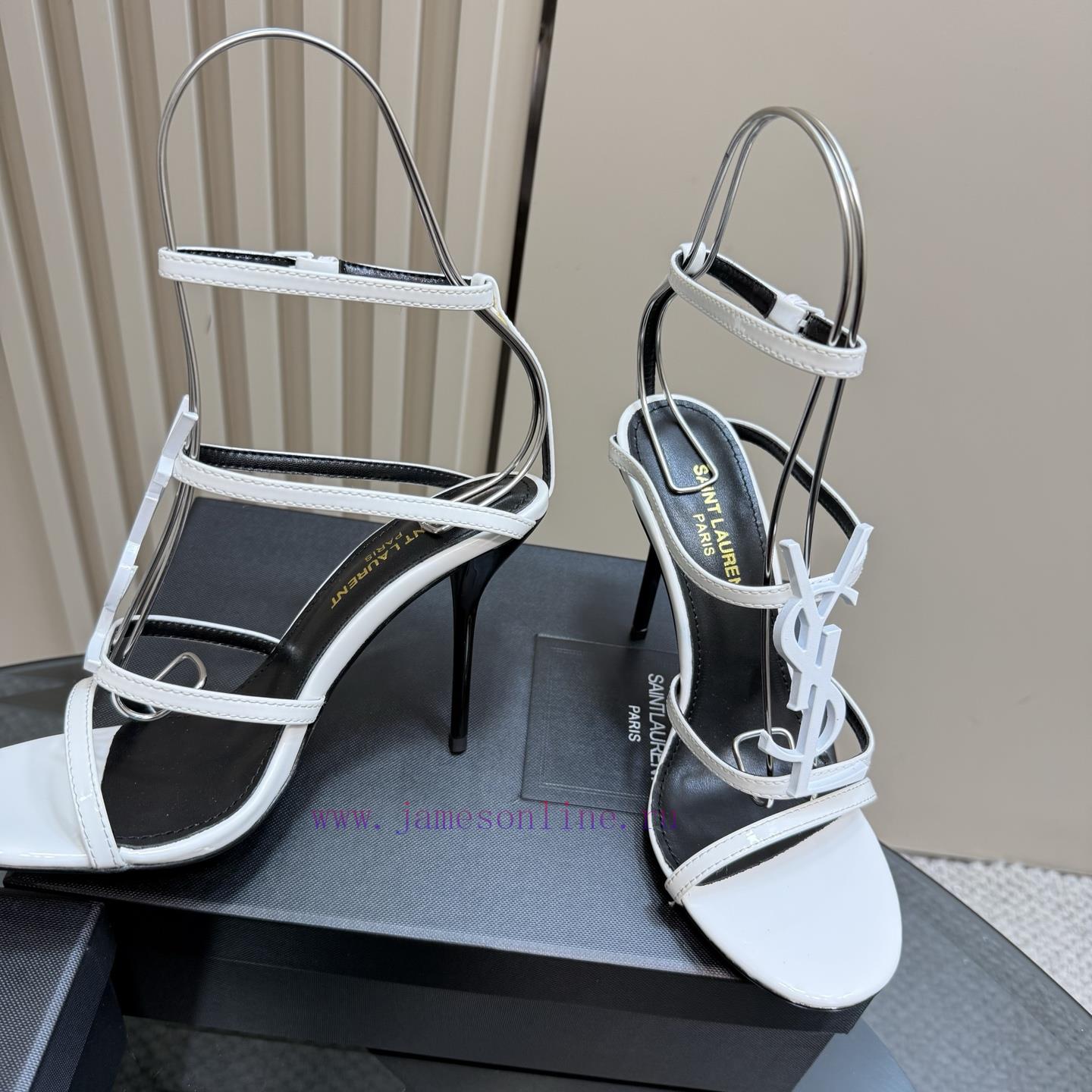 Saint Laurent YSL Popular High-heeled Sandals With Metal Logo. Top Quality Sandals Imported Cow car0mxcb - Image 3