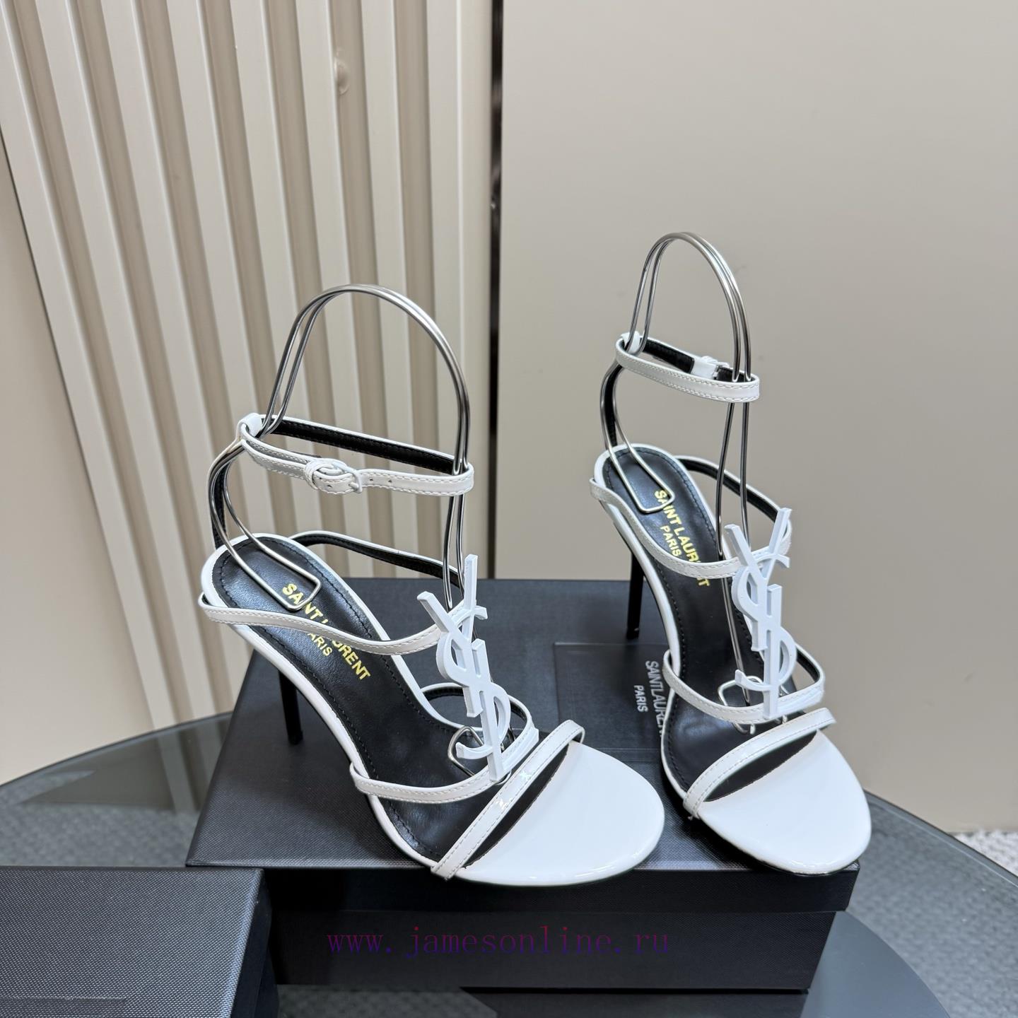 Saint Laurent YSL Popular High-heeled Sandals With Metal Logo. Top Quality Sandals Imported Cow car0mxcb - Image 4