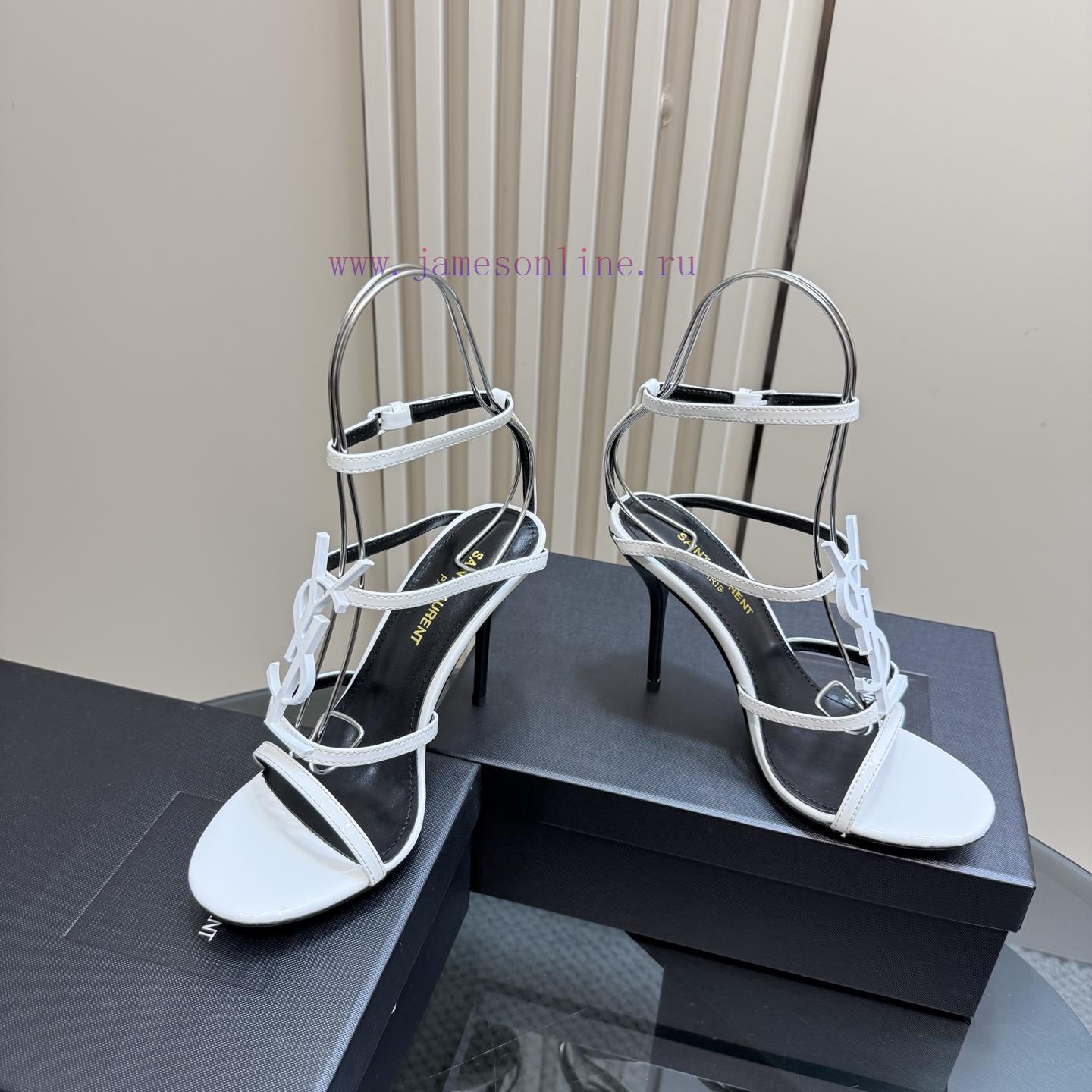 Saint Laurent YSL Popular High-heeled Sandals With Metal Logo. Top Quality Sandals Imported Cow car0mxcb - Image 5