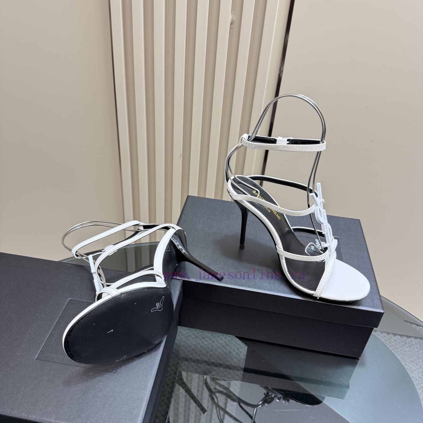 Saint Laurent YSL Popular High-heeled Sandals With Metal Logo. Top Quality Sandals Imported Cow car0mxcb - Image 6