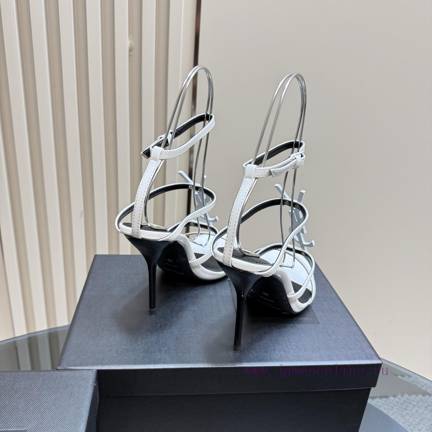 Saint Laurent YSL Popular High-heeled Sandals With Metal Logo. Top Quality Sandals Imported Cow car0mxcb - Image 7