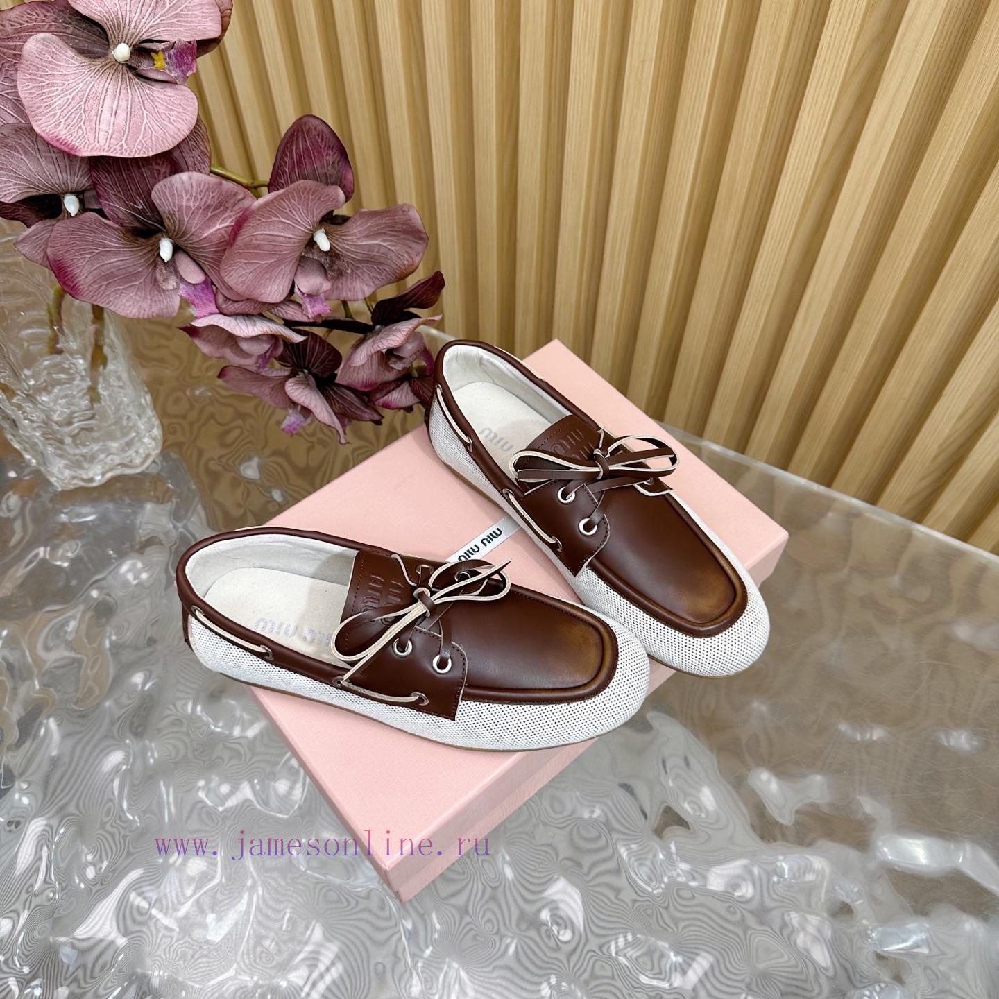 MiuMiu 2025 Brushed Lace Up Chicken Eye Flat Bean Shoes——————————Show Off New Styles Vintage Le 4nef6pq9 - Image 3