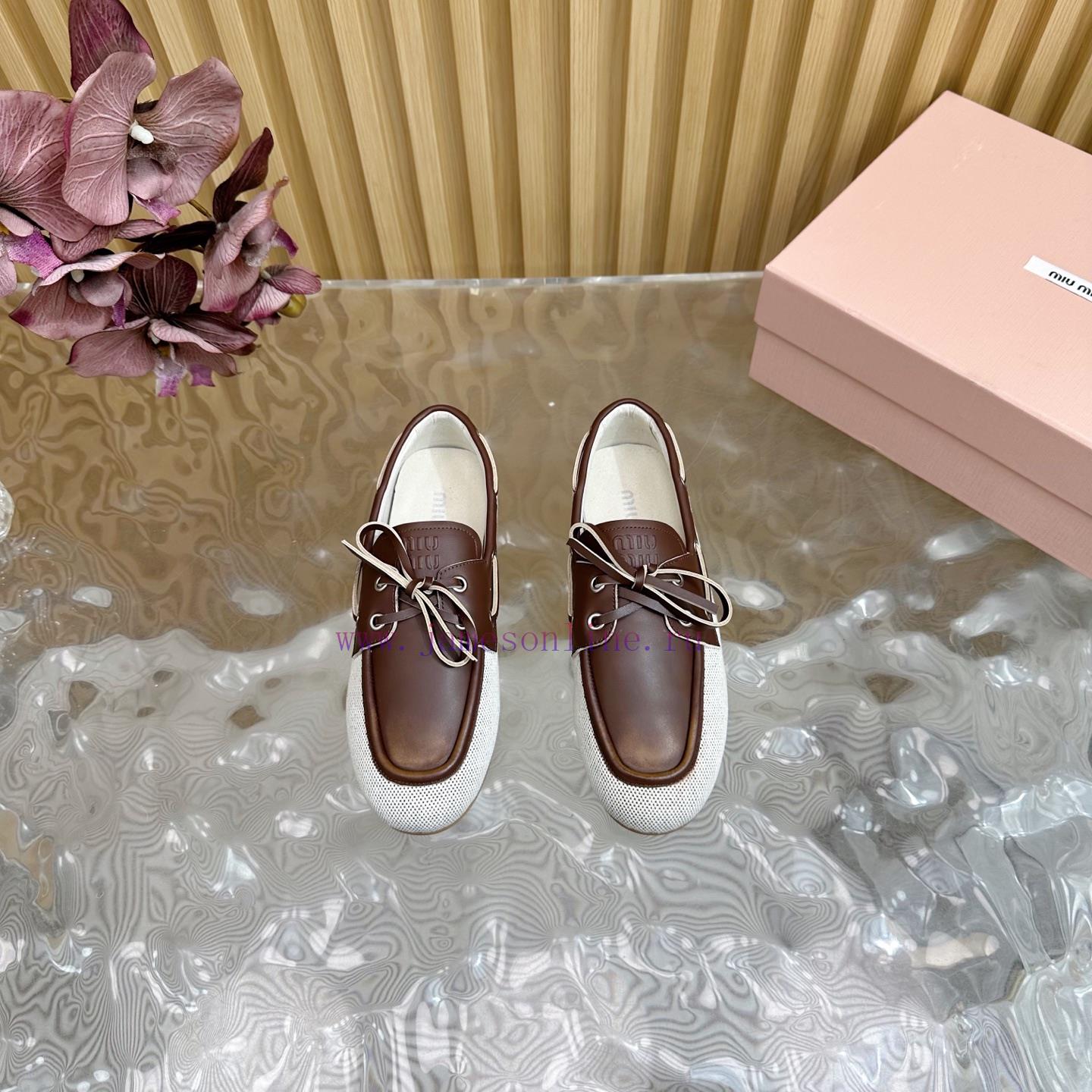 MiuMiu 2025 Brushed Lace Up Chicken Eye Flat Bean Shoes——————————Show Off New Styles Vintage Le 4nef6pq9 - Image 5