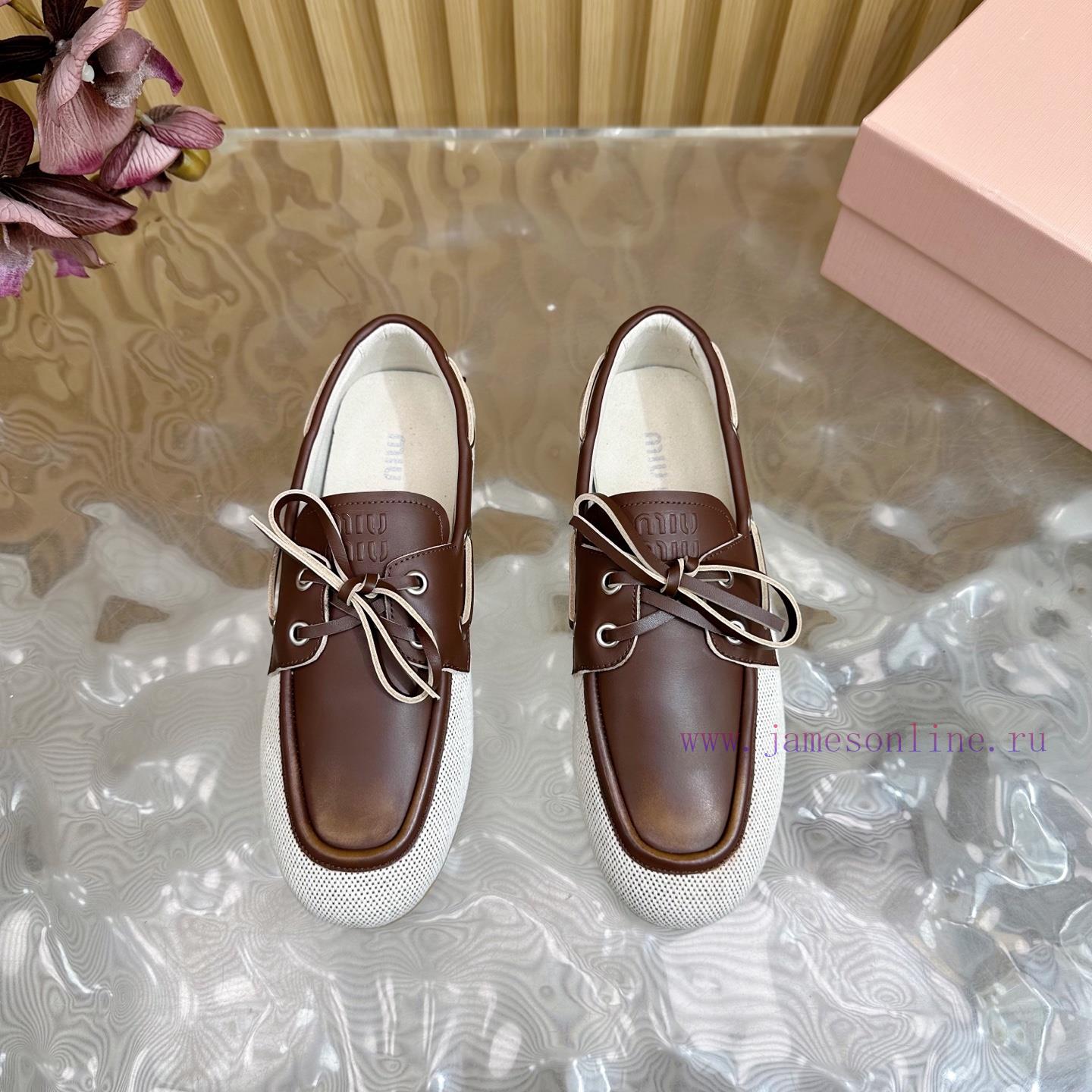 MiuMiu 2025 Brushed Lace Up Chicken Eye Flat Bean Shoes——————————Show Off New Styles Vintage Le 4nef6pq9 - Image 6