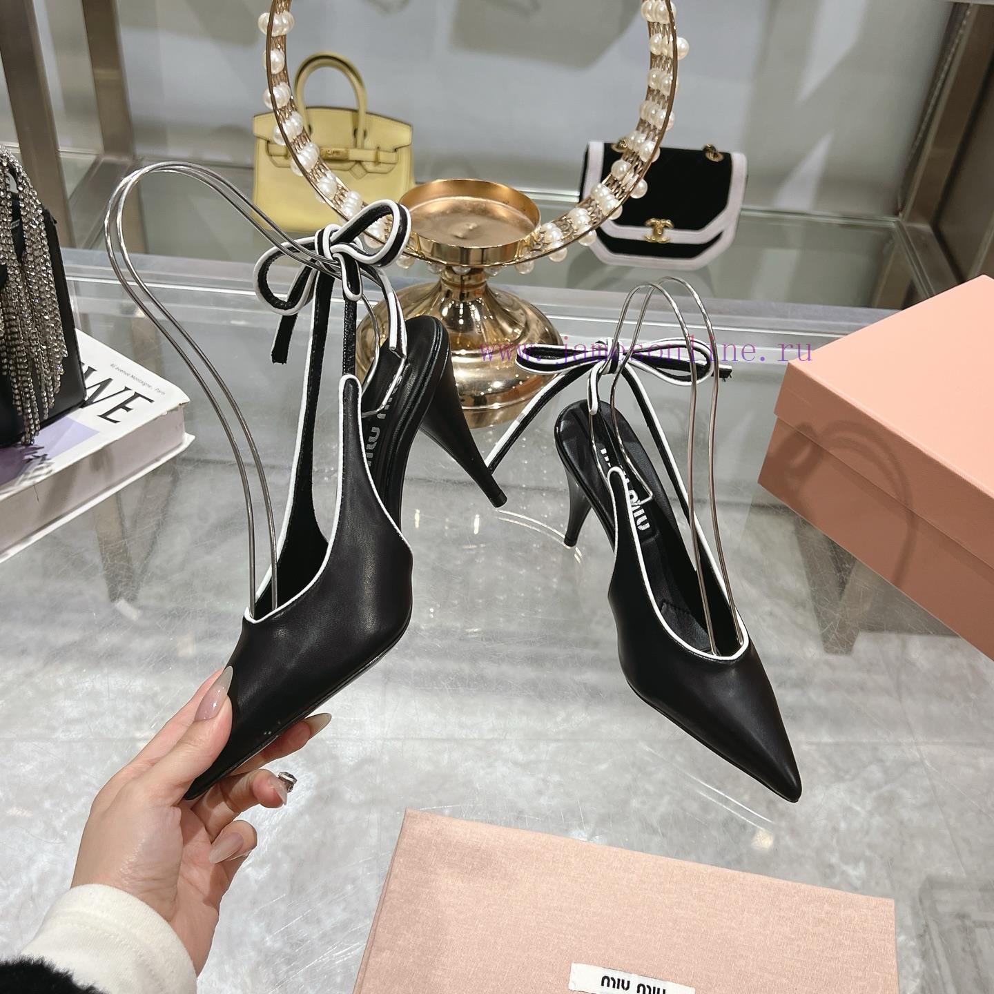 Original One To One Remake Top Miu Miu 25 Spring/Summer/Pointed High Heels Back Empty Strap San wrcpc99t - Image 5
