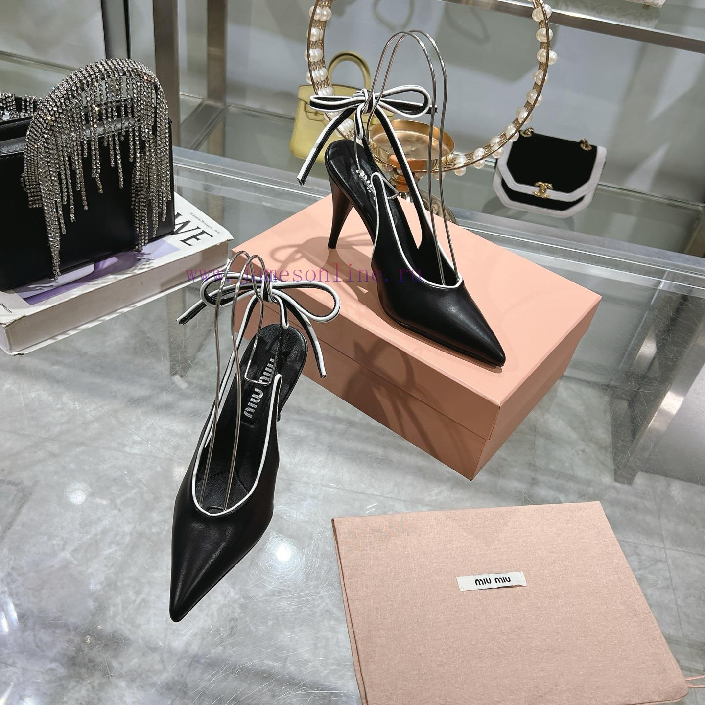 Original One To One Remake Top Miu Miu 25 Spring/Summer/Pointed High Heels Back Empty Strap San wrcpc99t - Image 6