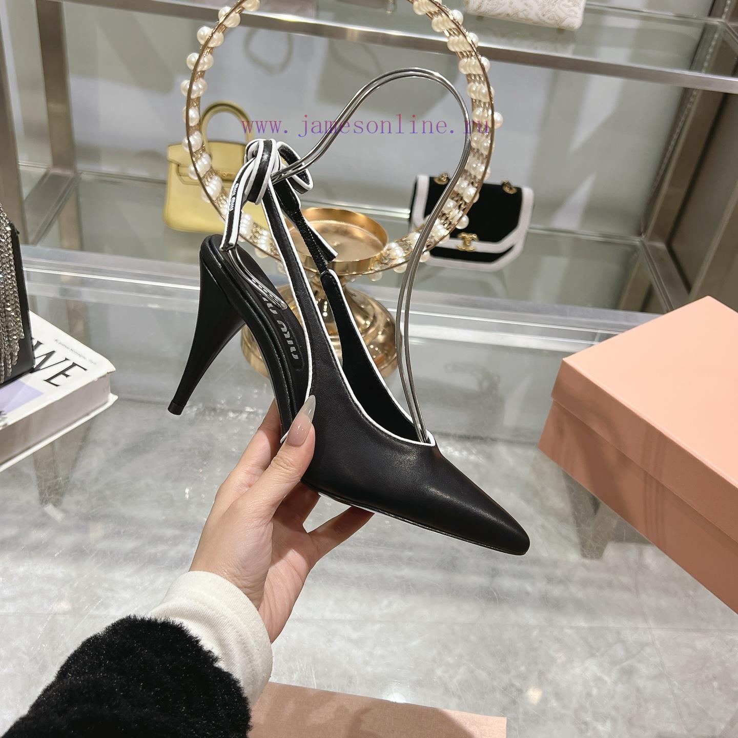Original One To One Remake Top Miu Miu 25 Spring/Summer/Pointed High Heels Back Empty Strap San wrcpc99t - Image 7