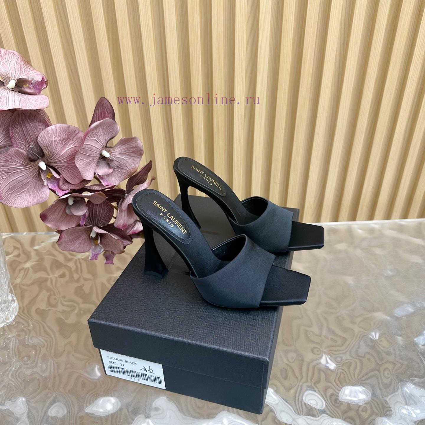 Saint Laurent 25ss Silk Square Toe Thick Heel High-heeled Sandals——————————The Super Popular YS jazku870 - Image 2