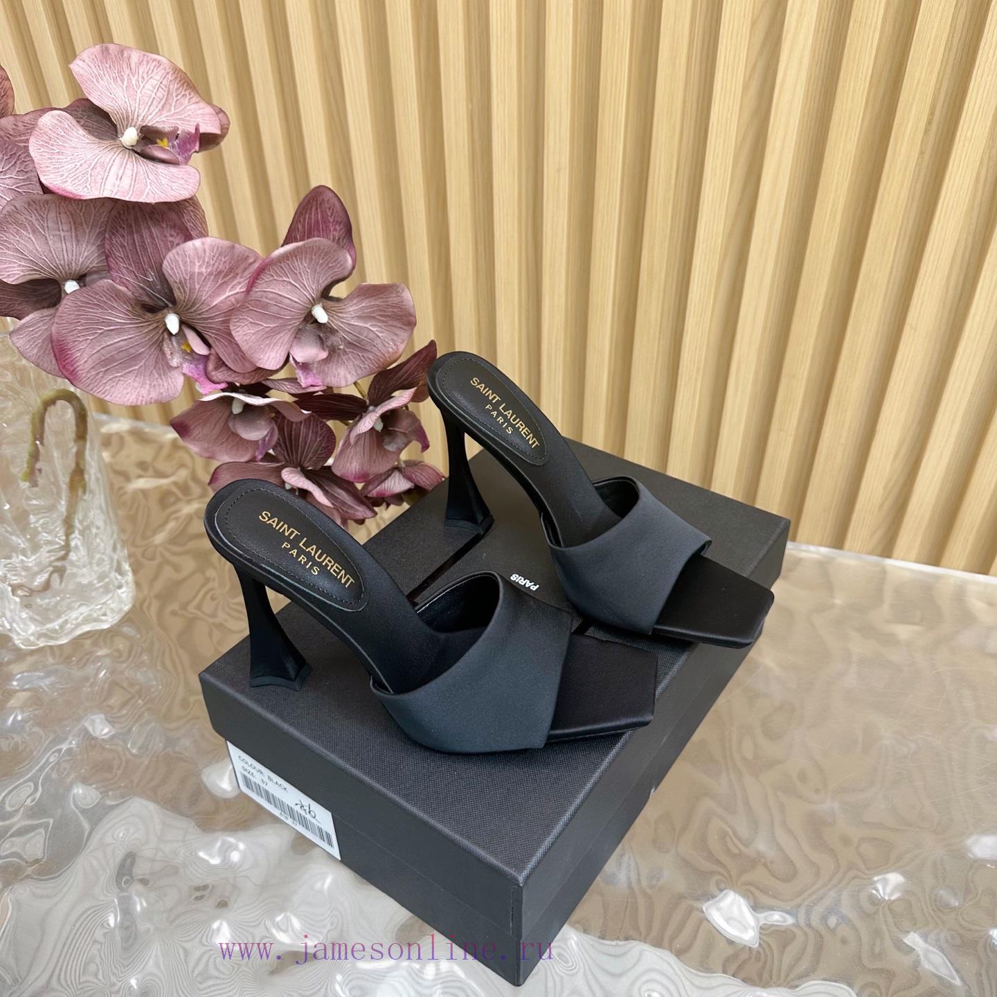 Saint Laurent 25ss Silk Square Toe Thick Heel High-heeled Sandals——————————The Super Popular YS jazku870 - Image 4