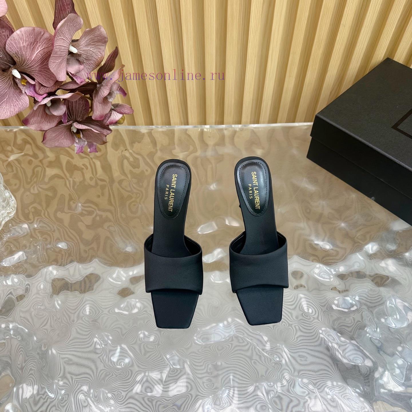 Saint Laurent 25ss Silk Square Toe Thick Heel High-heeled Sandals——————————The Super Popular YS jazku870 - Image 5