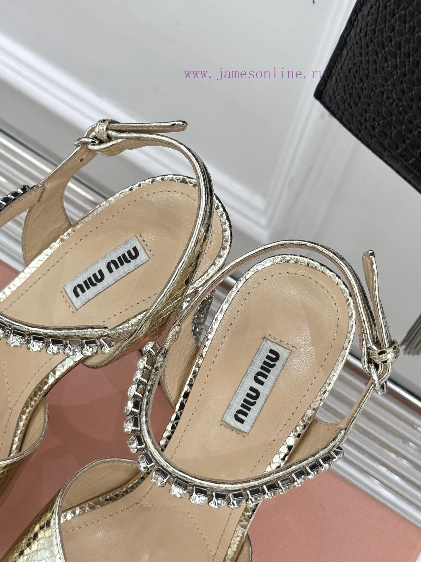 MIU MIU/Miu Miu Classic Spring/Summer New ProductsWaterproof Platform Rhinestone Coarse Heel Sa ruiiploa - Image 9