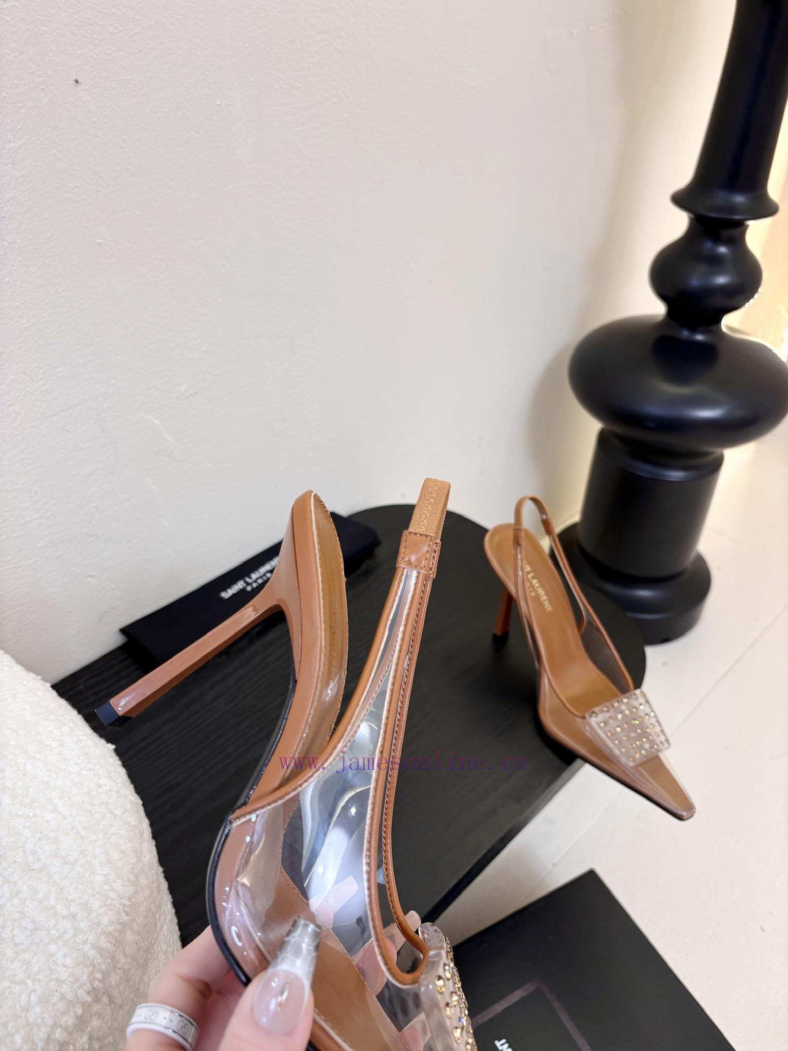 SAINT LAUREN 25/Spring/Summer Hot Square Buckle Transparent High Heels 🪽 New Square Buckle Deco 2cj4hwbb - Image 7