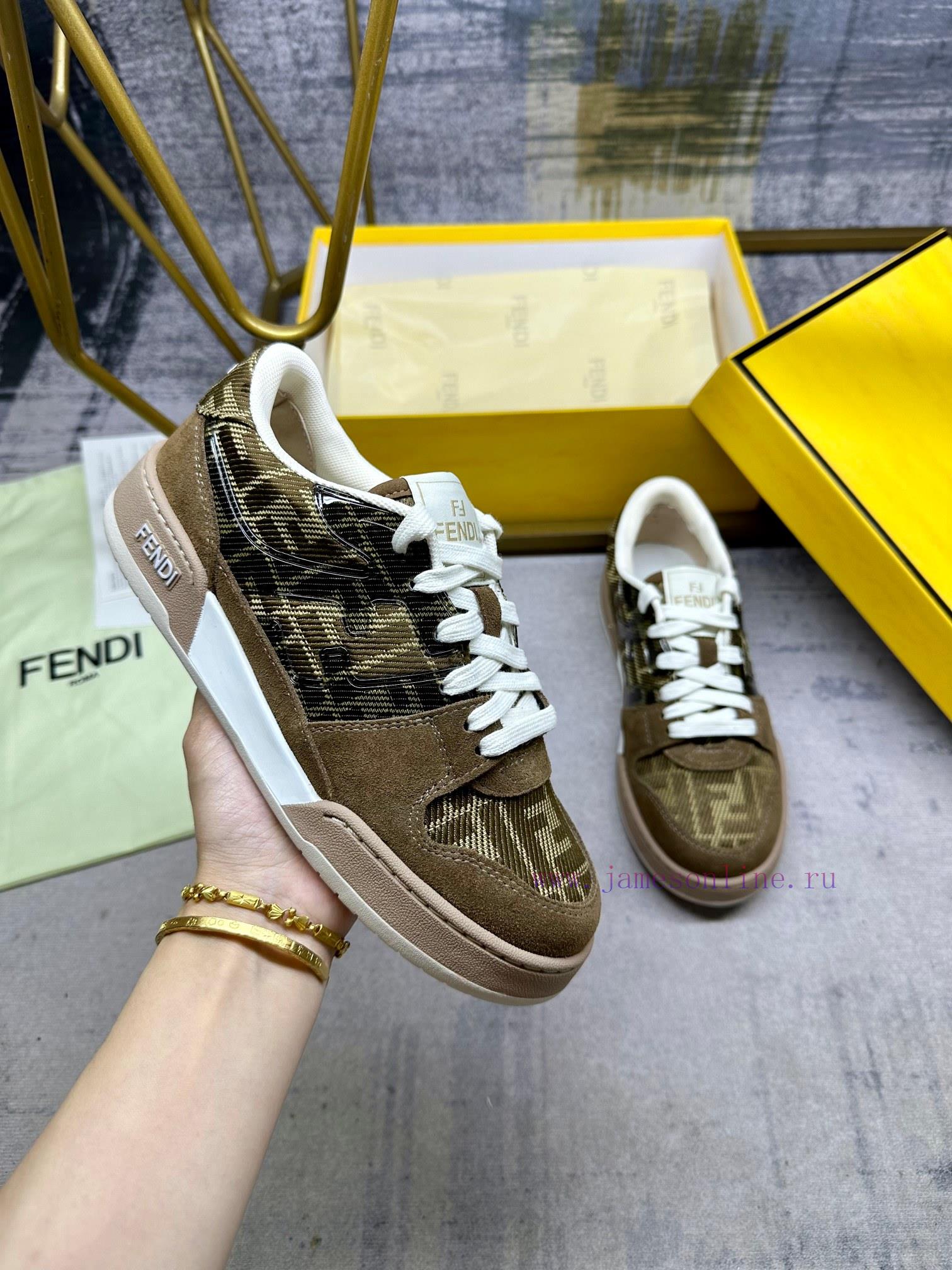 FENDI MatcHermes Comes With The Latest Sports Shoes Featuring Brown FF Jacquard Fabric And Same nzbrdair