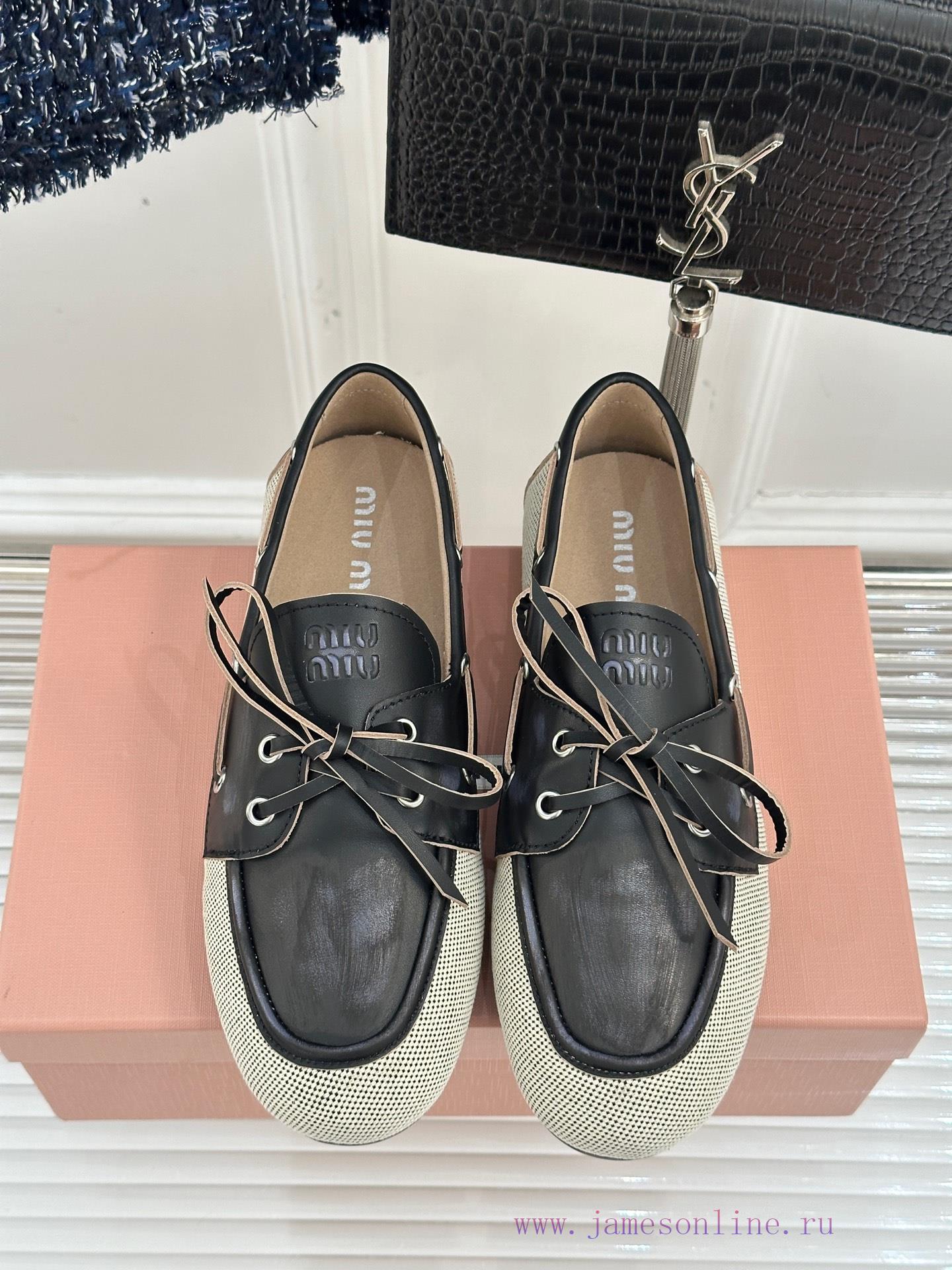 Miu Miu 25s Early Spring Retro Brush ColorLace Up Runway Style Small Leather Shoes Le Fu ShoesT w0fn92nw - Image 5