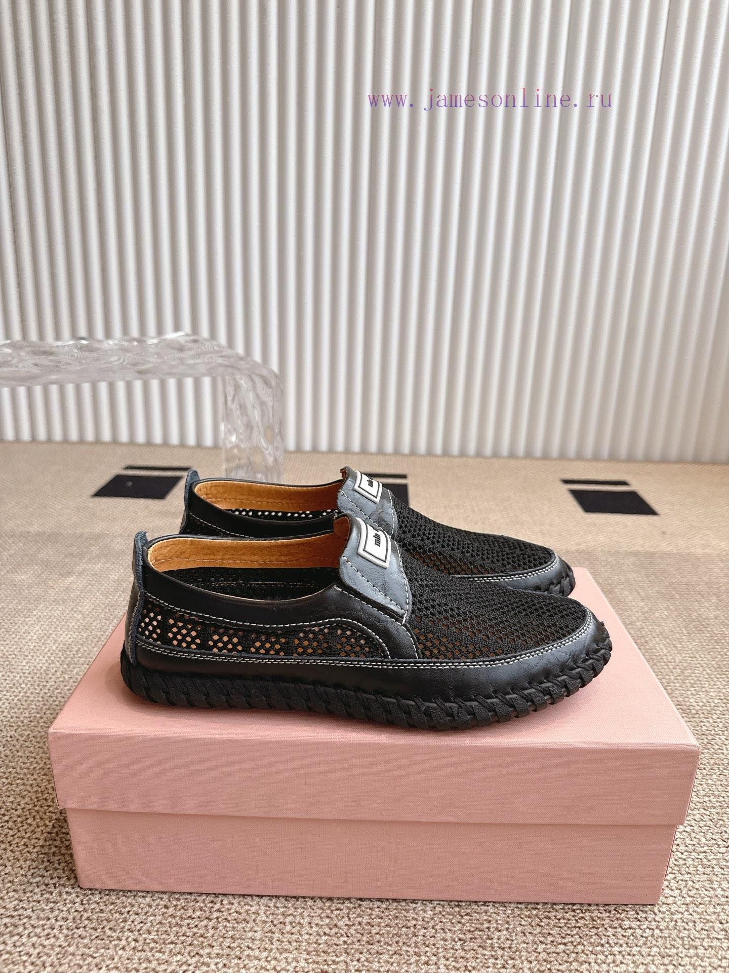 MiuMiu Miu Thin Hollow Out Casual Bean Leather ShoesOne Foot Men's Shoes Made Of Genuine Leathe ftny6wvs - Image 4