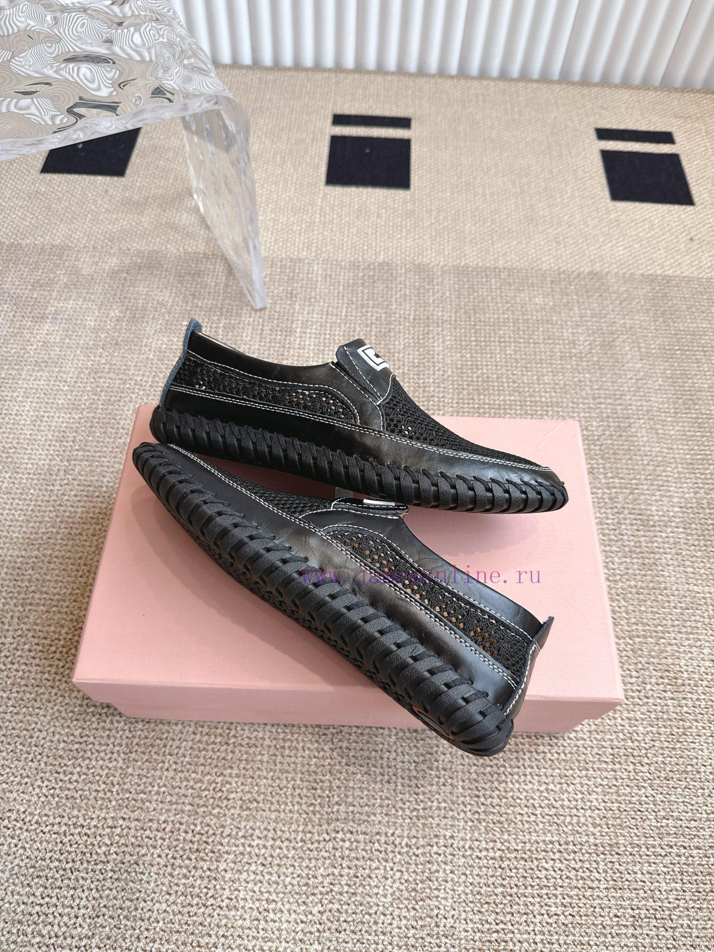 MiuMiu Miu Thin Hollow Out Casual Bean Leather ShoesOne Foot Men's Shoes Made Of Genuine Leathe ftny6wvs - Image 6