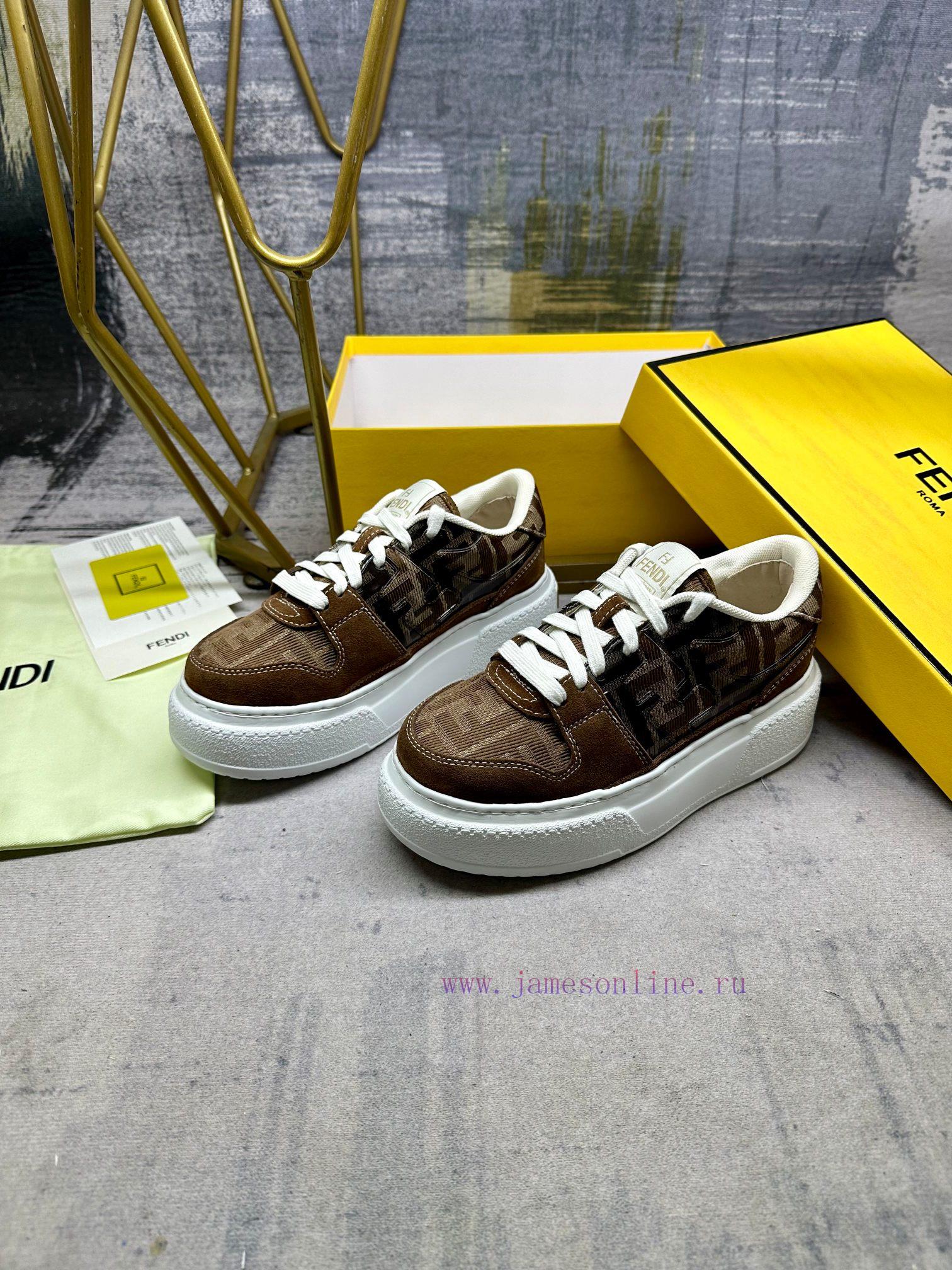 FENDI MatcHermes Comes With The Latest Sports Shoes Featuring Khaki FF Jacquard Fabric And Sued en9805cs - Image 3
