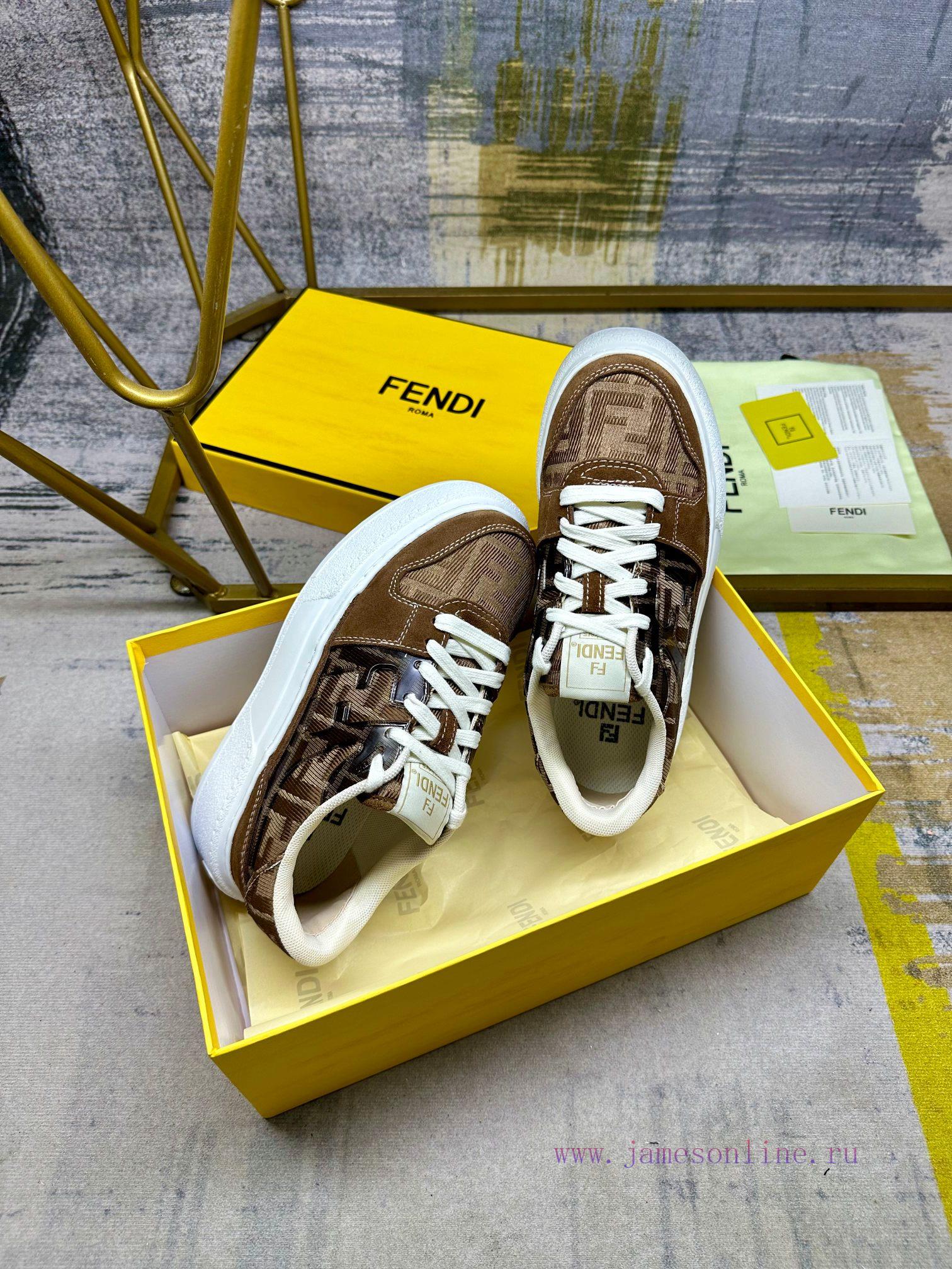 FENDI MatcHermes Comes With The Latest Sports Shoes Featuring Khaki FF Jacquard Fabric And Sued en9805cs - Image 6