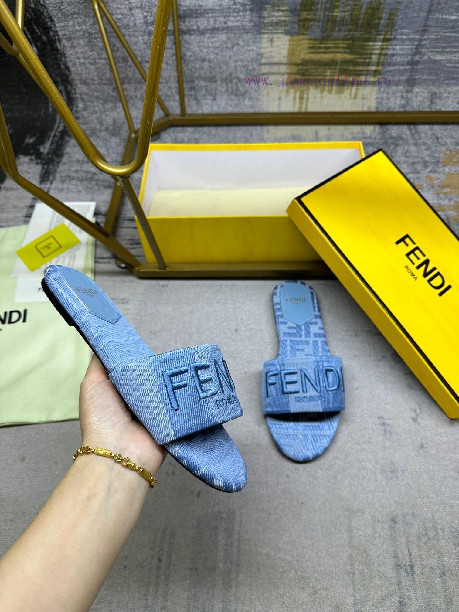 FENDI's Latest Bestseller Wide Lace Flat Bottom Slippers Striped Canvas Material+same Color Lea 2498i9i9