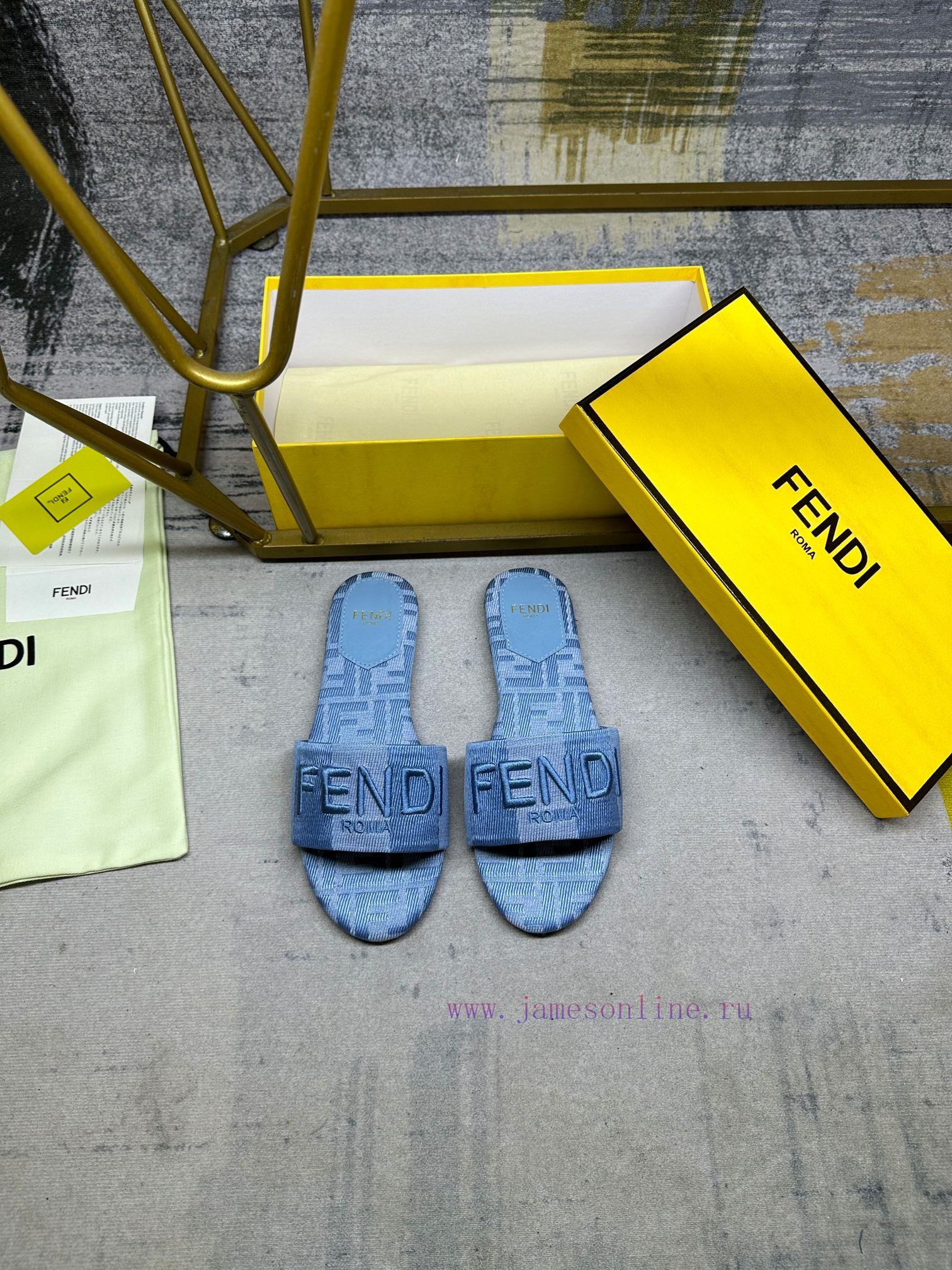 FENDI's Latest Bestseller Wide Lace Flat Bottom Slippers Striped Canvas Material+same Color Lea 2498i9i9 - Image 3
