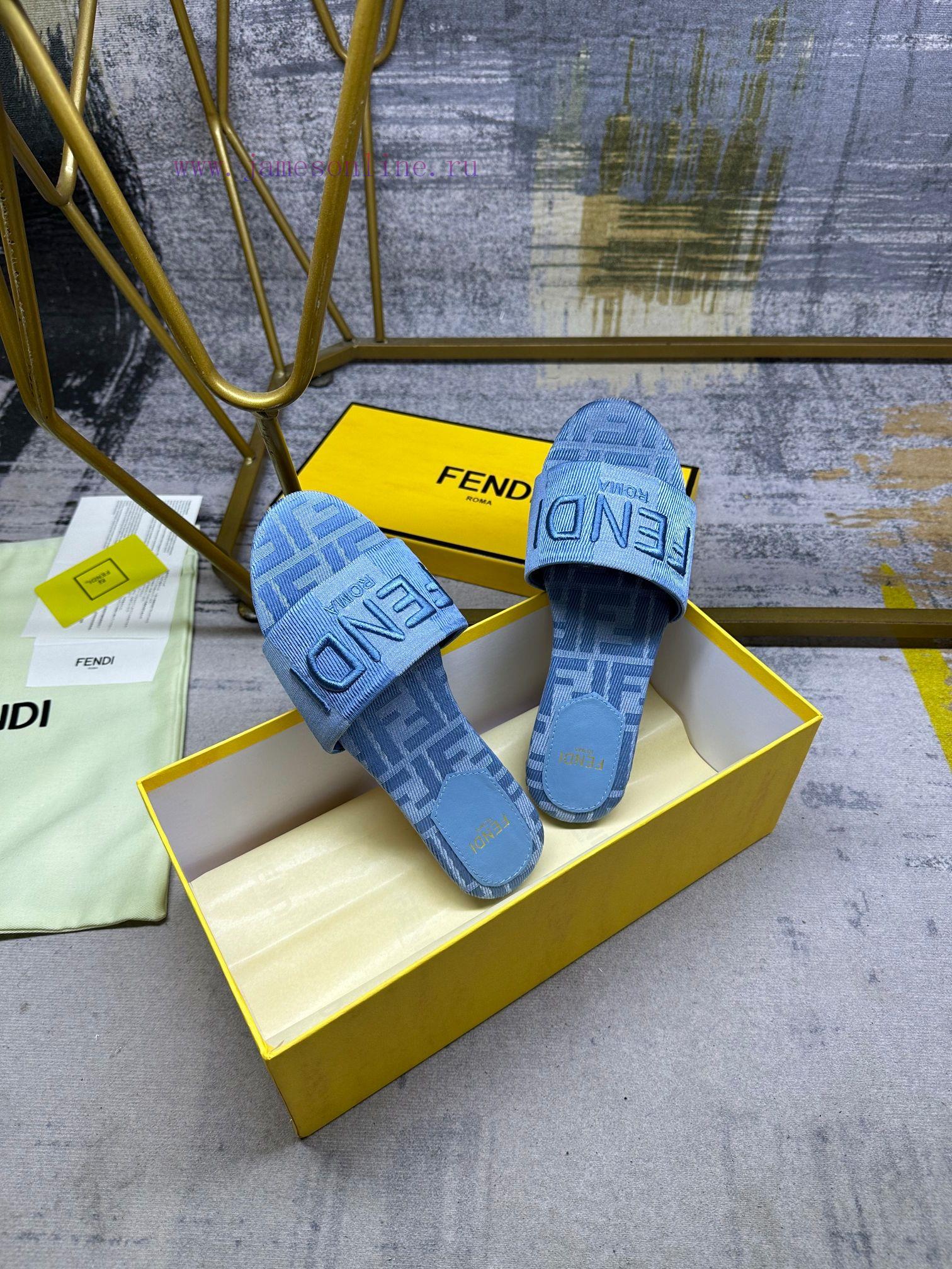 FENDI's Latest Bestseller Wide Lace Flat Bottom Slippers Striped Canvas Material+same Color Lea 2498i9i9 - Image 6