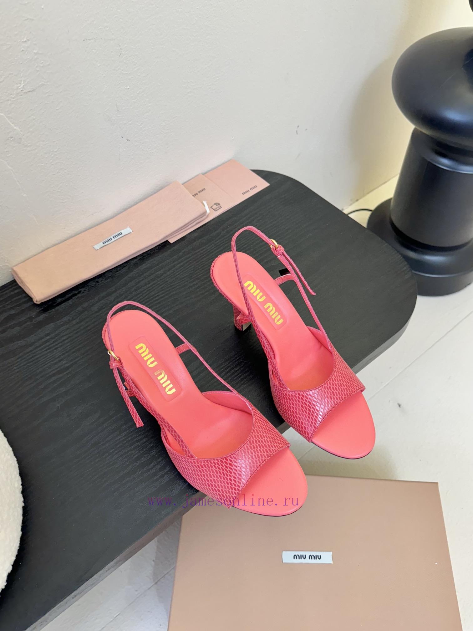 Miumiu 25 Spring/Summer New Collection Simple Retro Lizard Pattern High Heel Fish Mouth Sandals rd4k7gk6