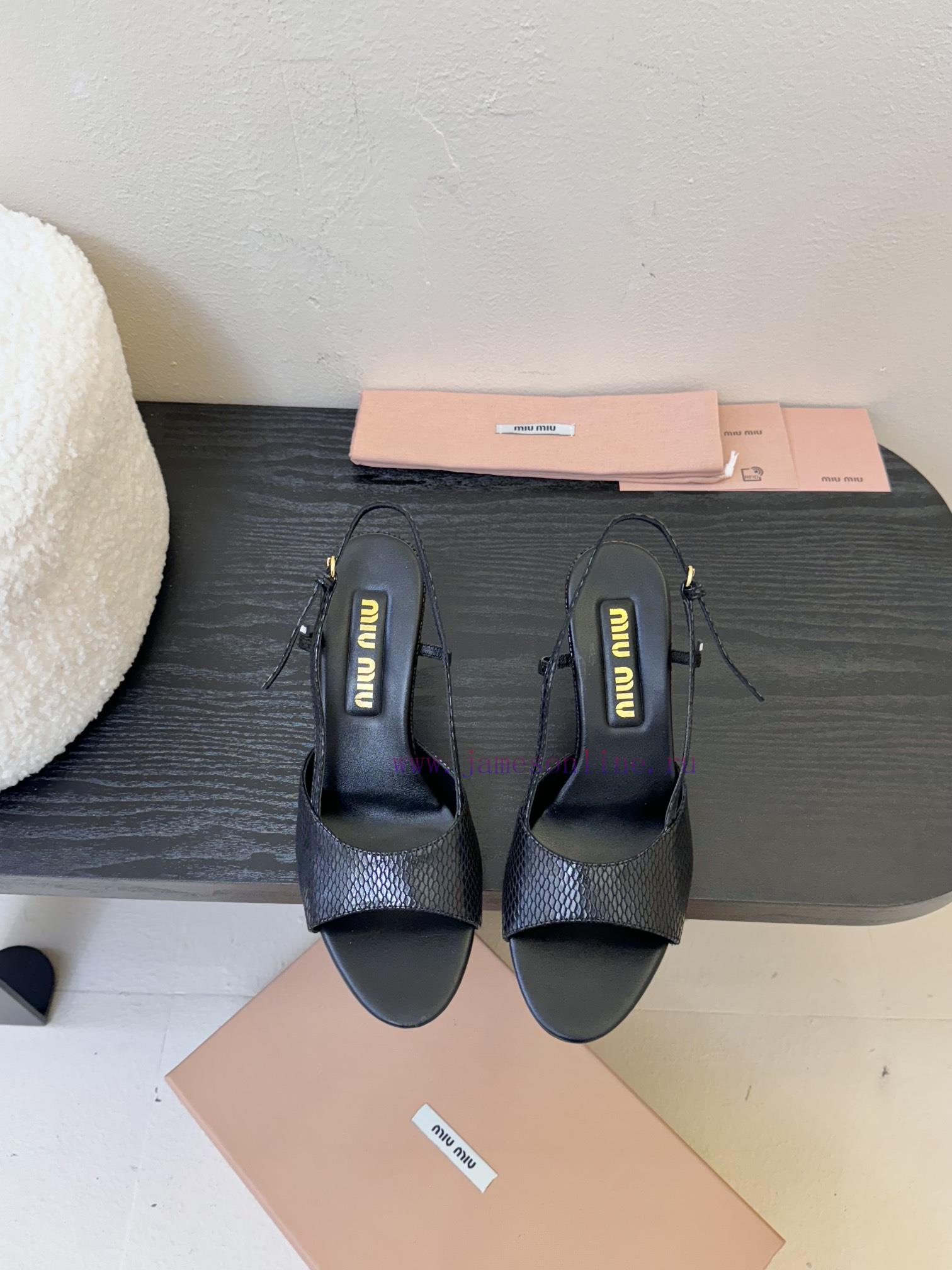 Miumiu 25 Spring/Summer New Collection Simple Retro Lizard Pattern High Heel Fish Mouth Sandals 3ff0vd8x - Image 2