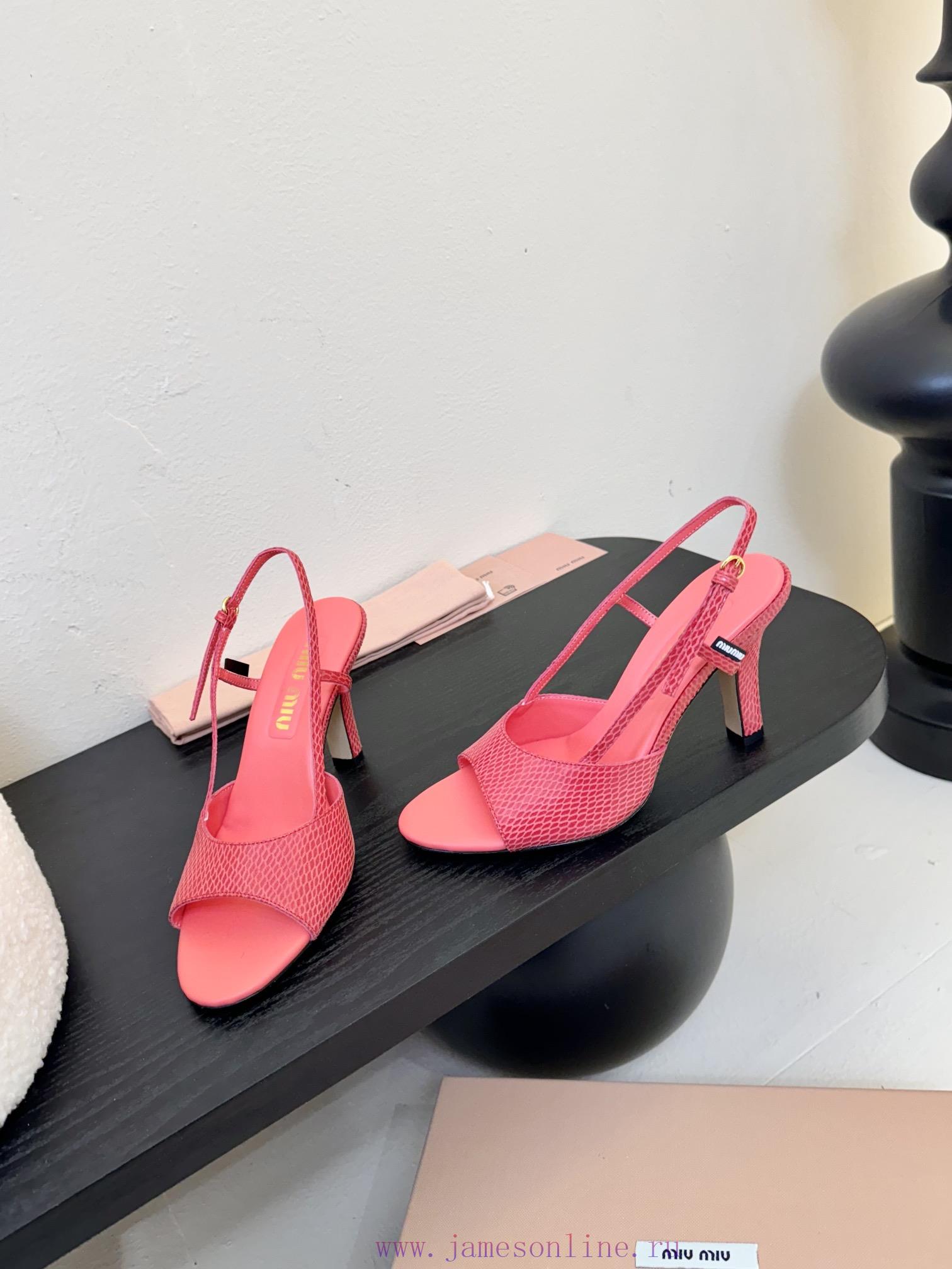 Miumiu 25 Spring/Summer New Collection Simple Retro Lizard Pattern High Heel Fish Mouth Sandals rd4k7gk6 - Image 4
