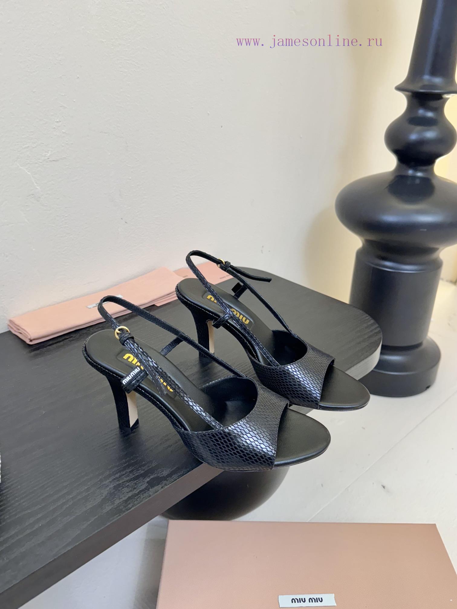 Miumiu 25 Spring/Summer New Collection Simple Retro Lizard Pattern High Heel Fish Mouth Sandals 3ff0vd8x - Image 3