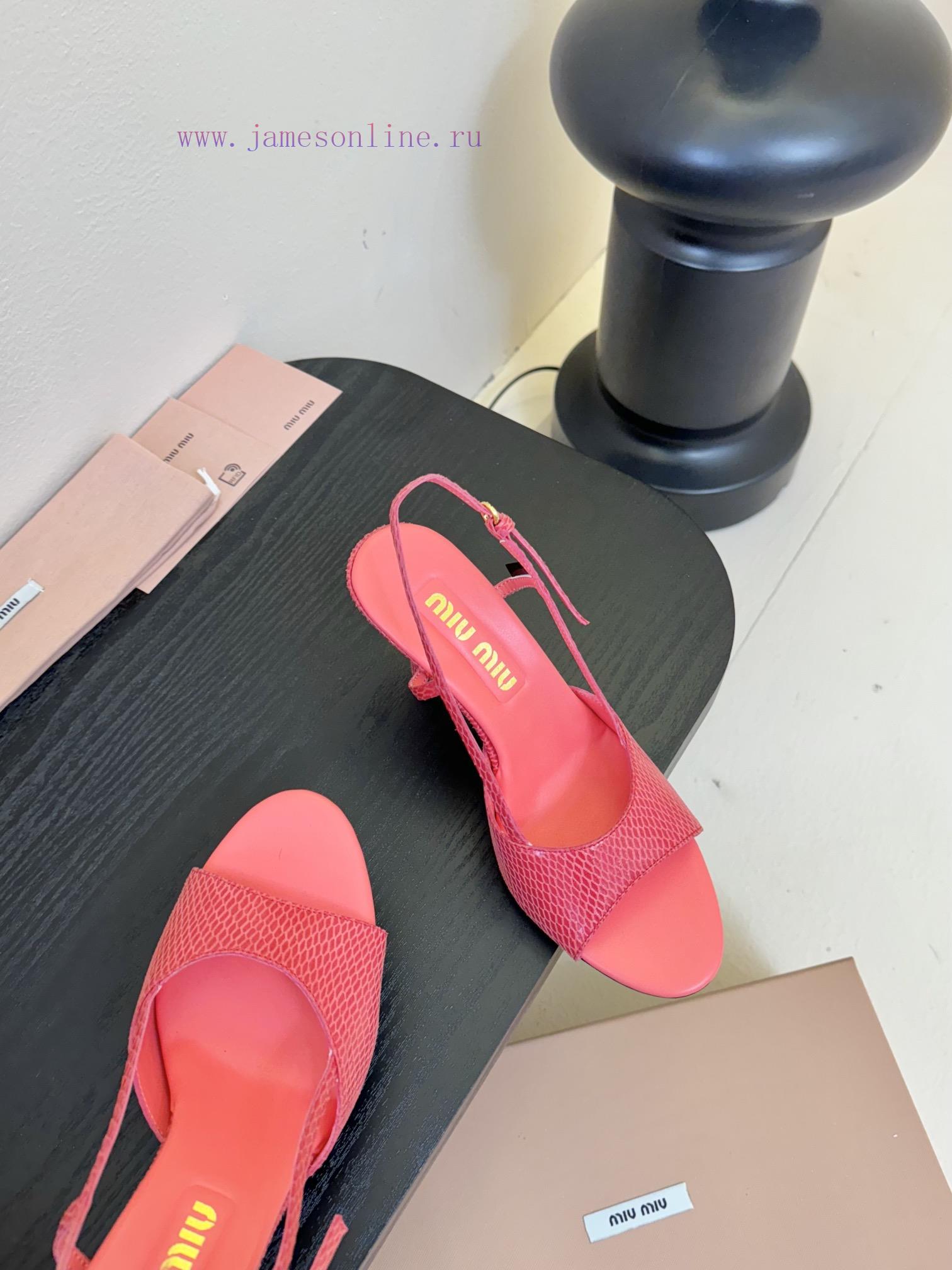 Miumiu 25 Spring/Summer New Collection Simple Retro Lizard Pattern High Heel Fish Mouth Sandals rd4k7gk6 - Image 5