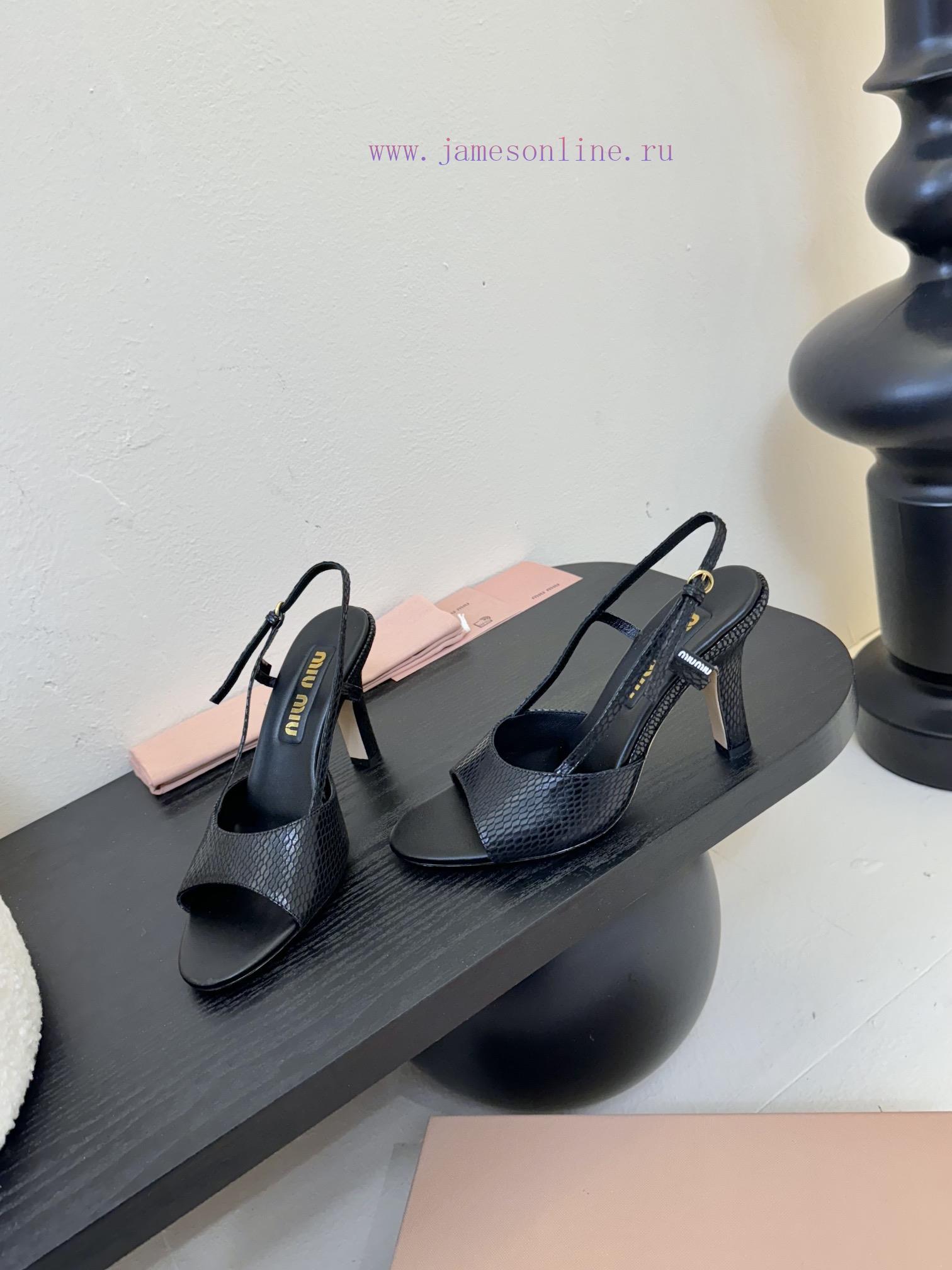 Miumiu 25 Spring/Summer New Collection Simple Retro Lizard Pattern High Heel Fish Mouth Sandals 3ff0vd8x - Image 4