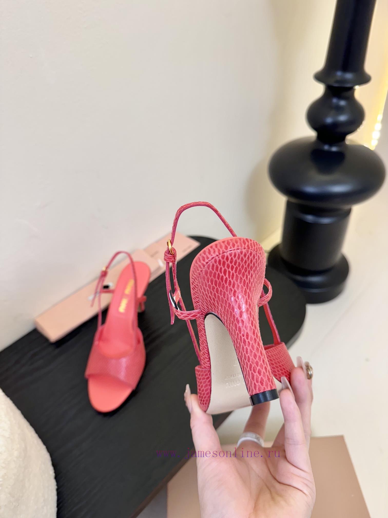 Miumiu 25 Spring/Summer New Collection Simple Retro Lizard Pattern High Heel Fish Mouth Sandals rd4k7gk6 - Image 7