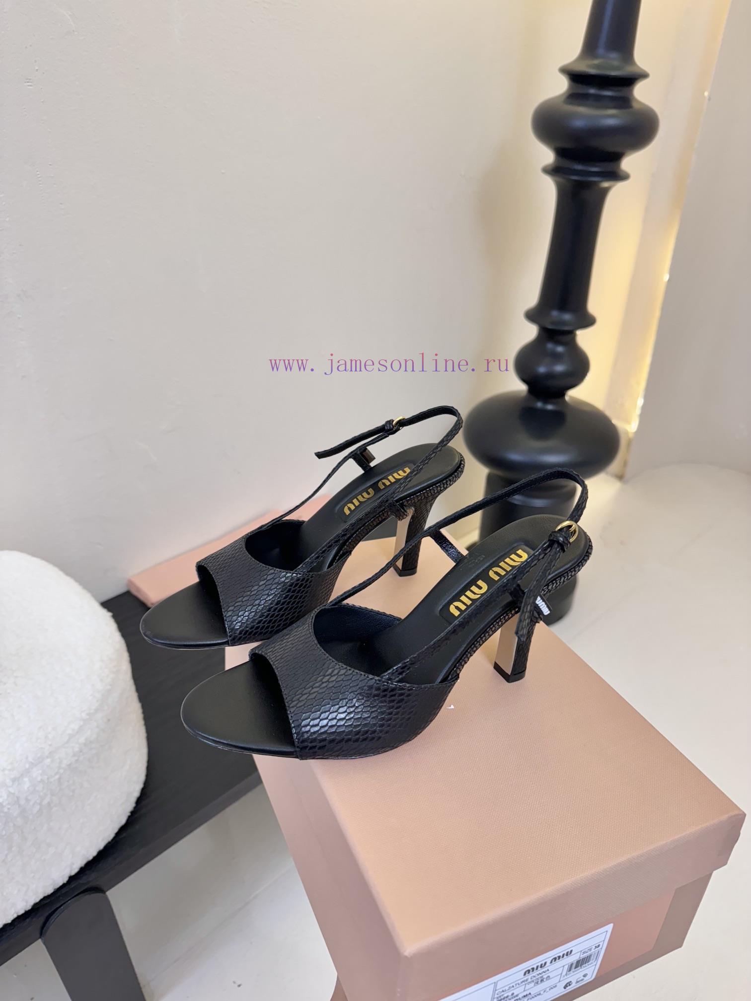 Miumiu 25 Spring/Summer New Collection Simple Retro Lizard Pattern High Heel Fish Mouth Sandals 3ff0vd8x - Image 6