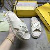 FENDI's Latest Cross Striped Slippers Featuring A Beige Leather Surface With Laser Engraved FF qui544my
