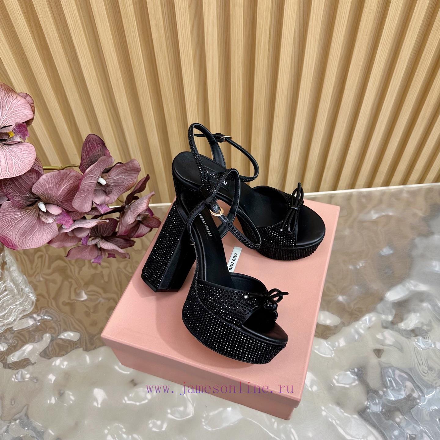 MiuMiu 25s Spring/Summer New Product Waterproof Platform Thick Heel Sandals Heel Set With Spark 2na1tz2x