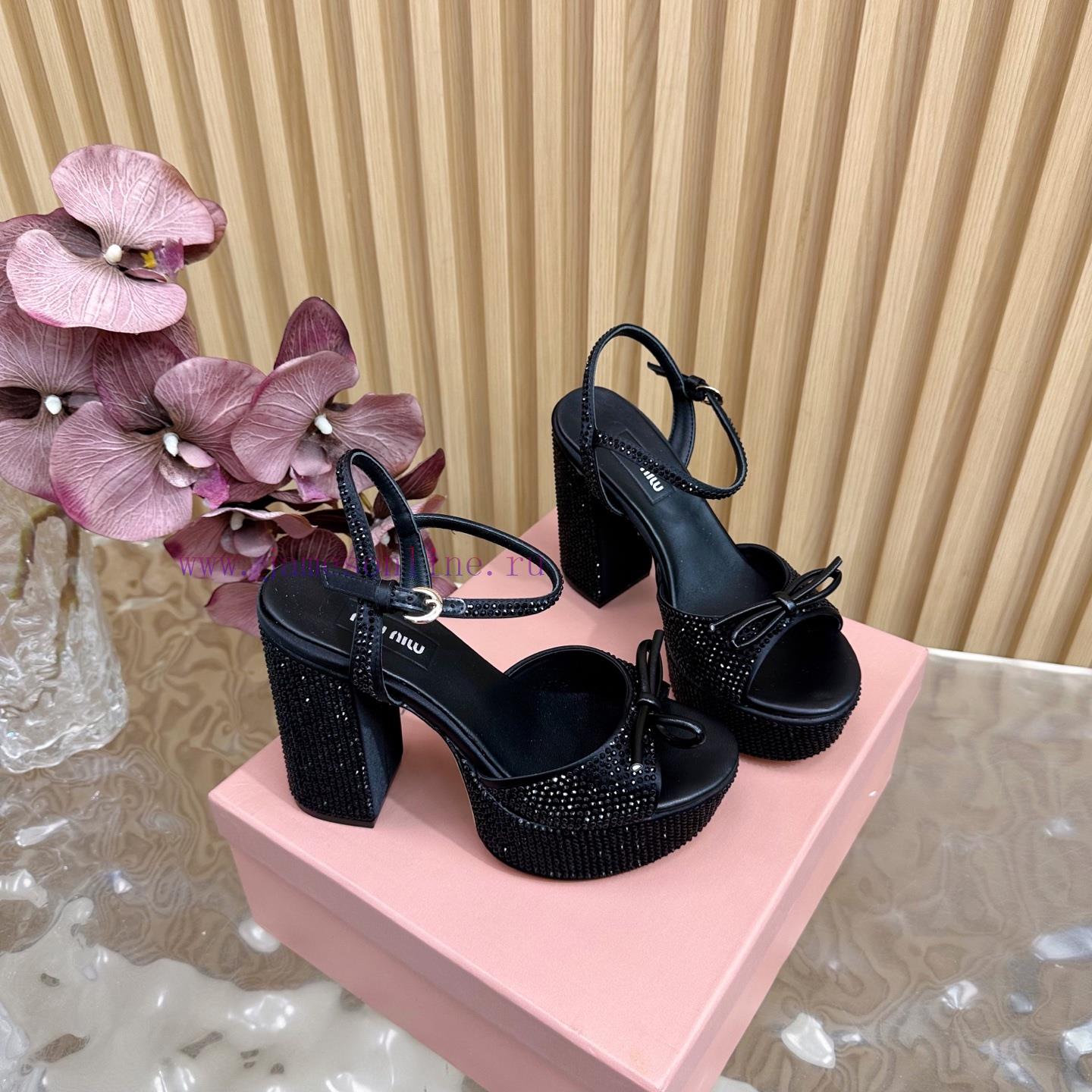 MiuMiu 25s Spring/Summer New Product Waterproof Platform Thick Heel Sandals Heel Set With Spark 2na1tz2x - Image 4