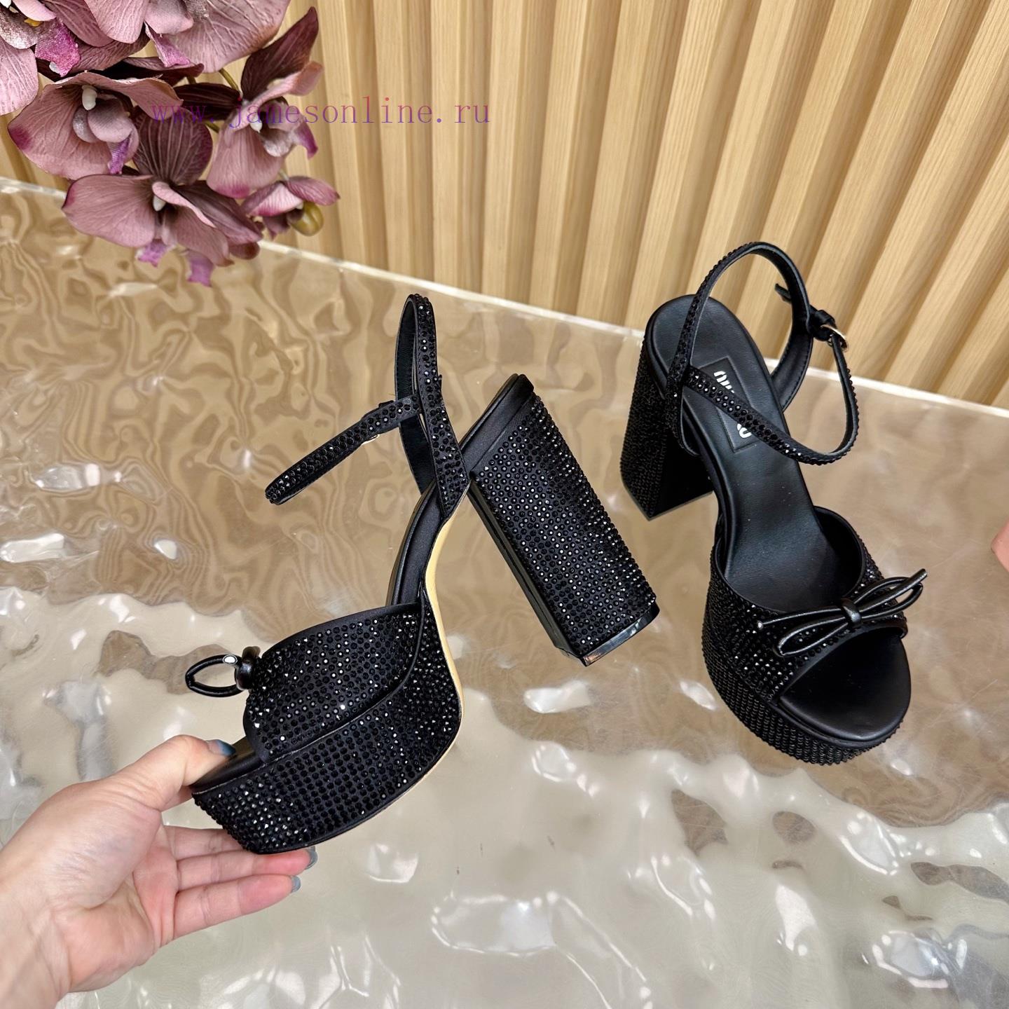 MiuMiu 25s Spring/Summer New Product Waterproof Platform Thick Heel Sandals Heel Set With Spark 2na1tz2x - Image 8