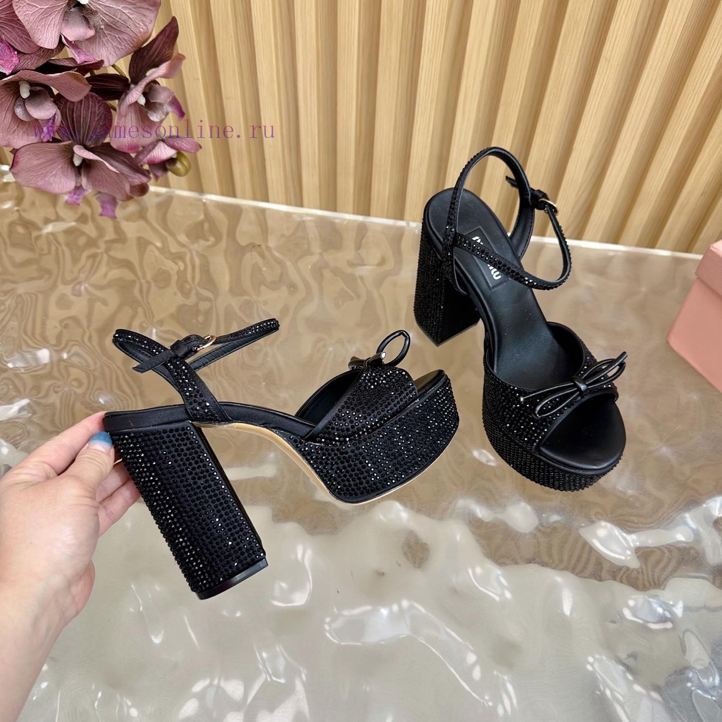 MiuMiu 25s Spring/Summer New Product Waterproof Platform Thick Heel Sandals Heel Set With Spark 2na1tz2x - Image 10