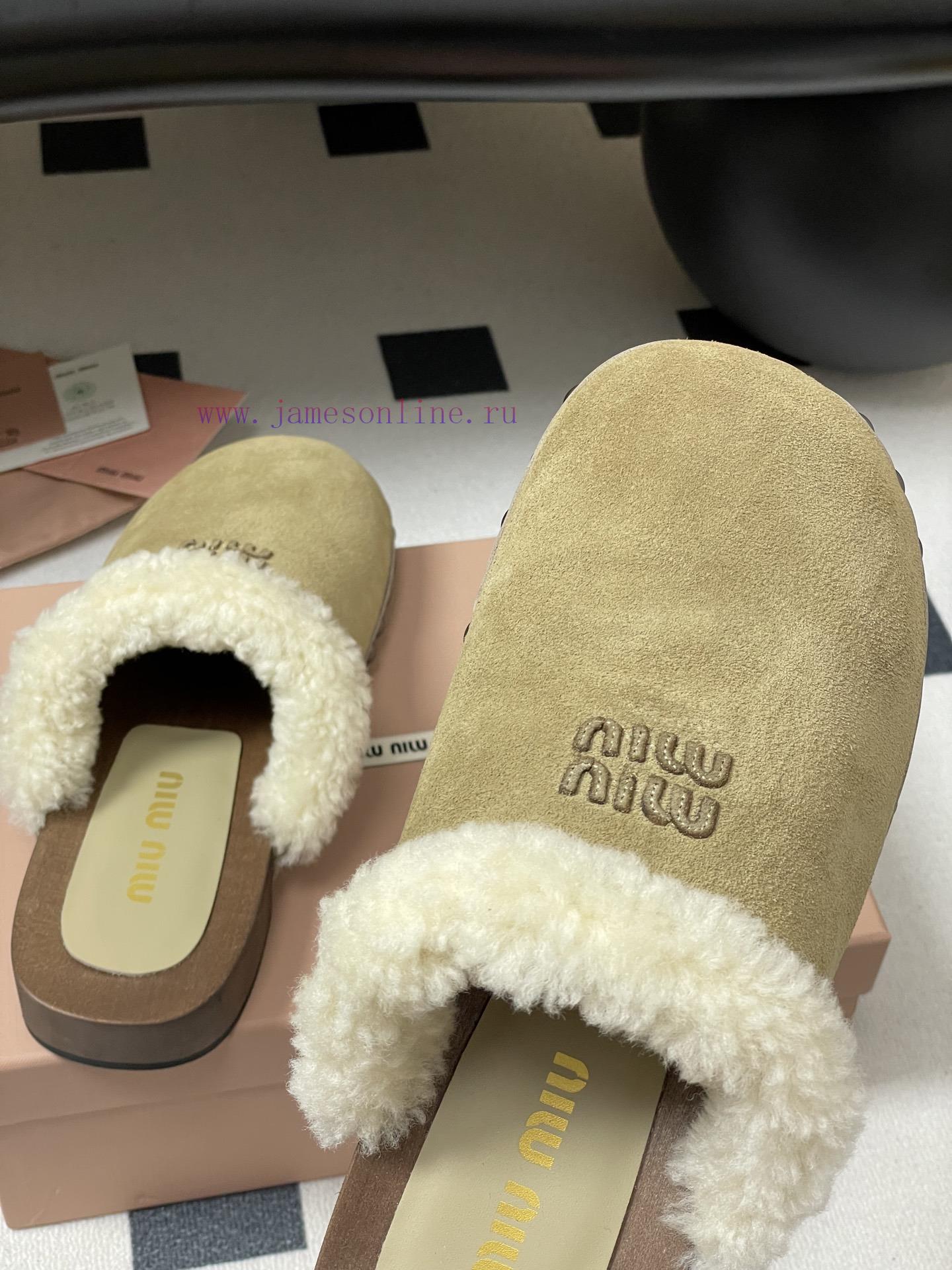 25ss Autumn/Winter Fashion MIUMIU Solid Wood Bottom Wool Half Slippers Thick Soled Mueller Shoe vnb42k3c - Image 10