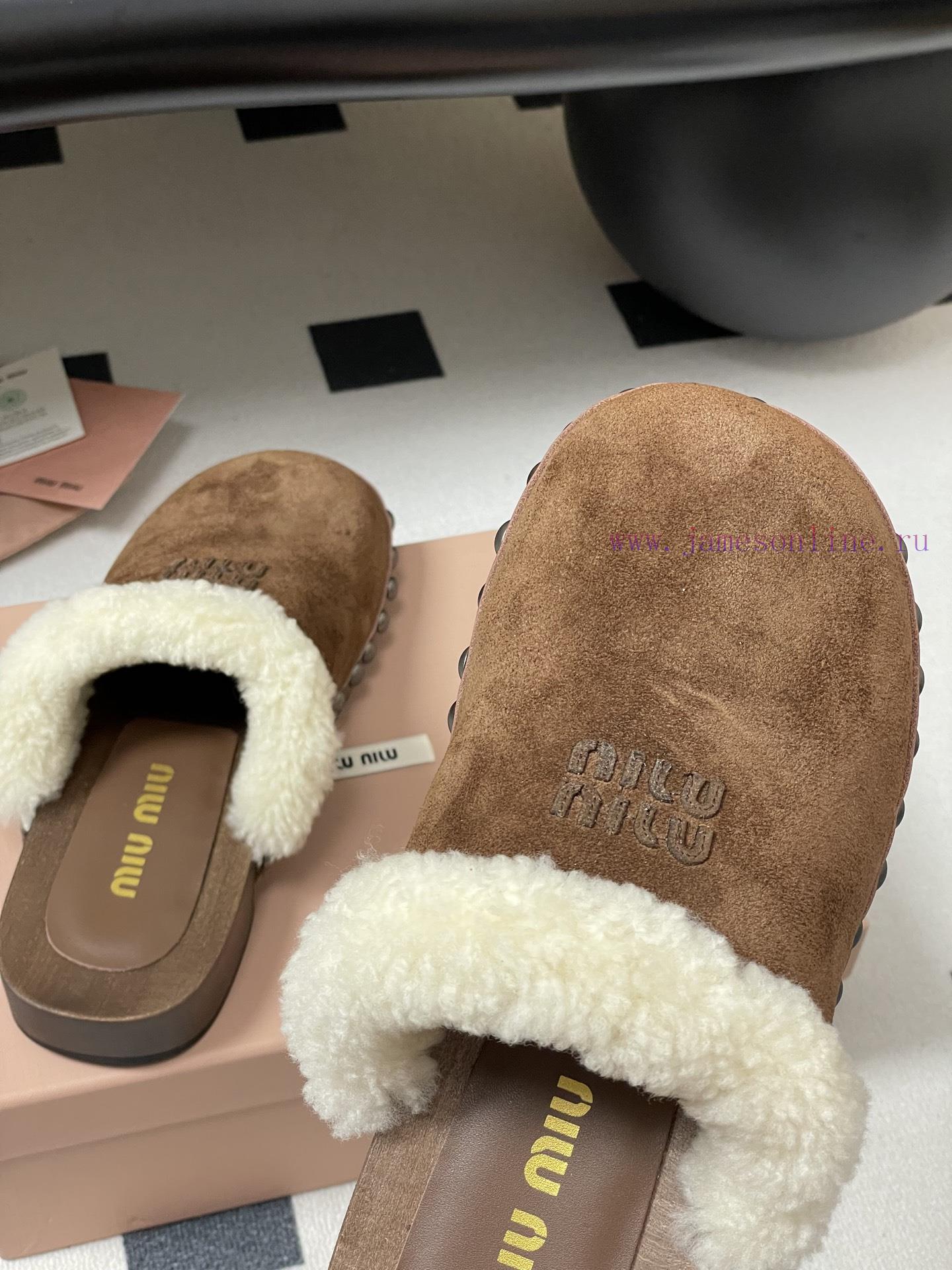 25ss Autumn/Winter Fashion MIUMIU Solid Wood Bottom Wool Half Slippers Thick Soled Mueller Shoe zuq142c1 - Image 10